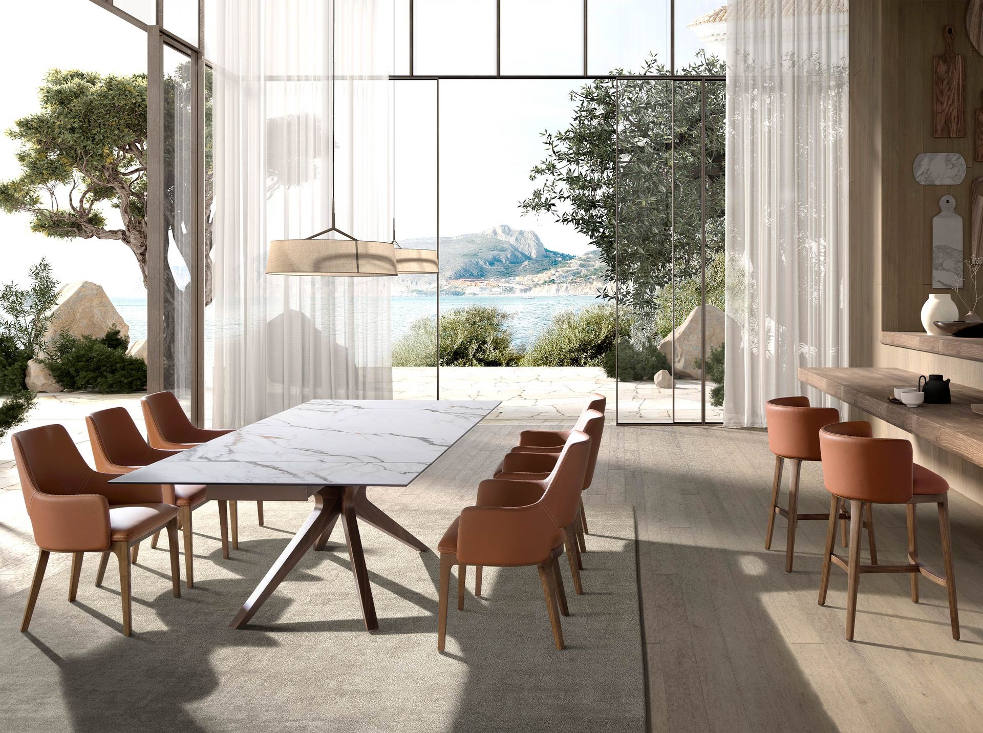 Dining chair faux leather brown
