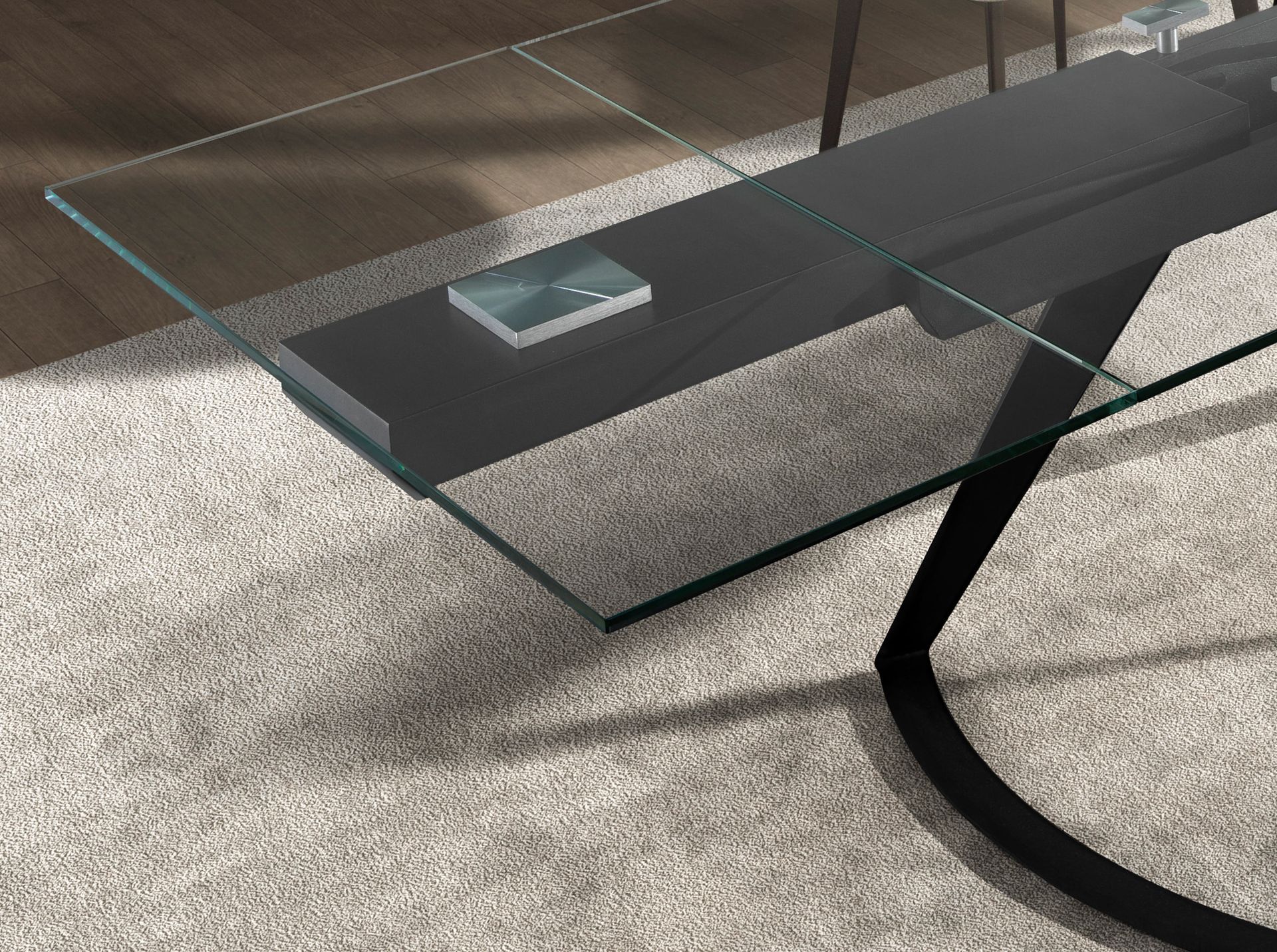 Dining Table Extendable Safety Glass Steel Black