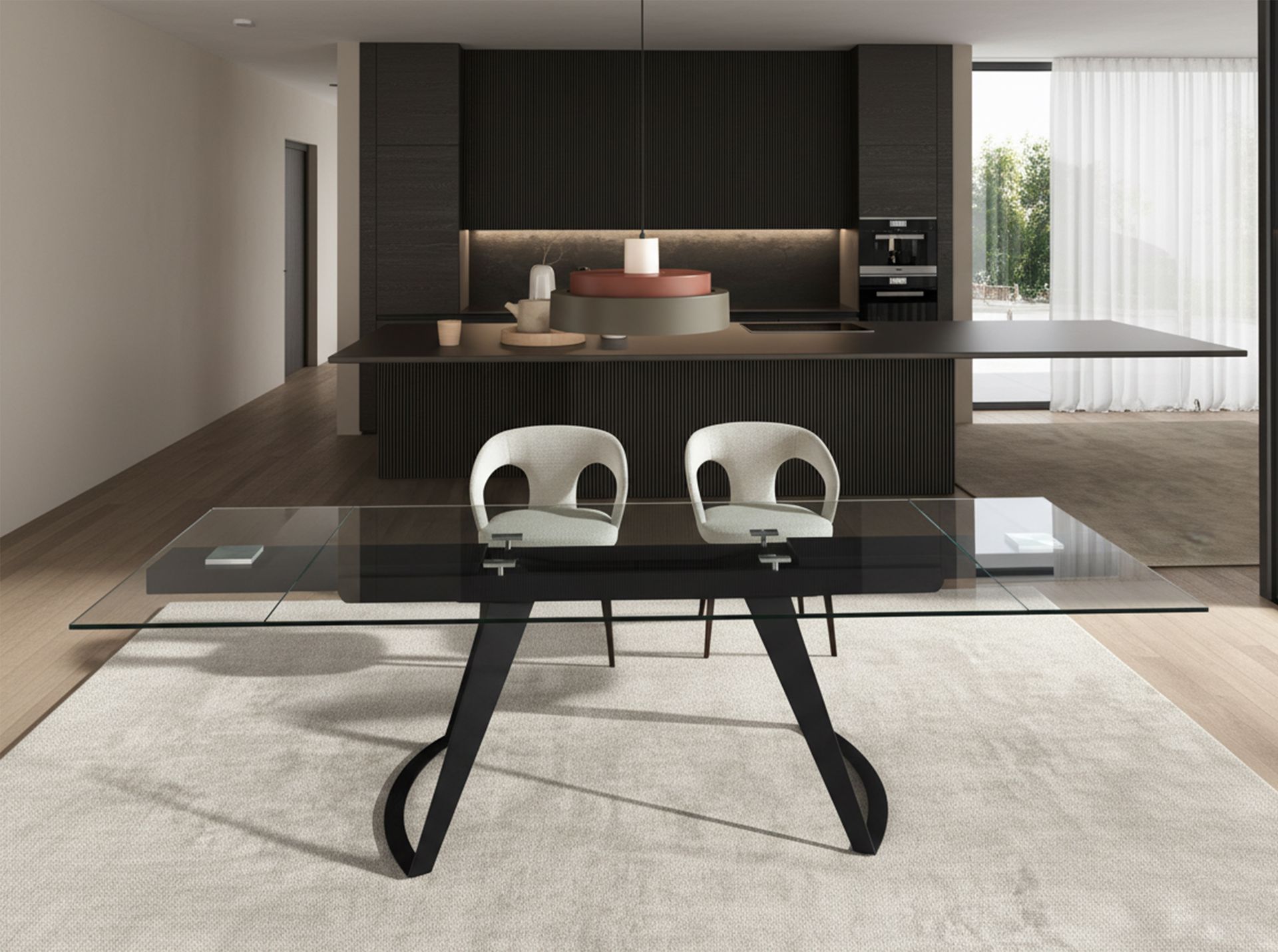 Dining Table Extendable Safety Glass Steel Black