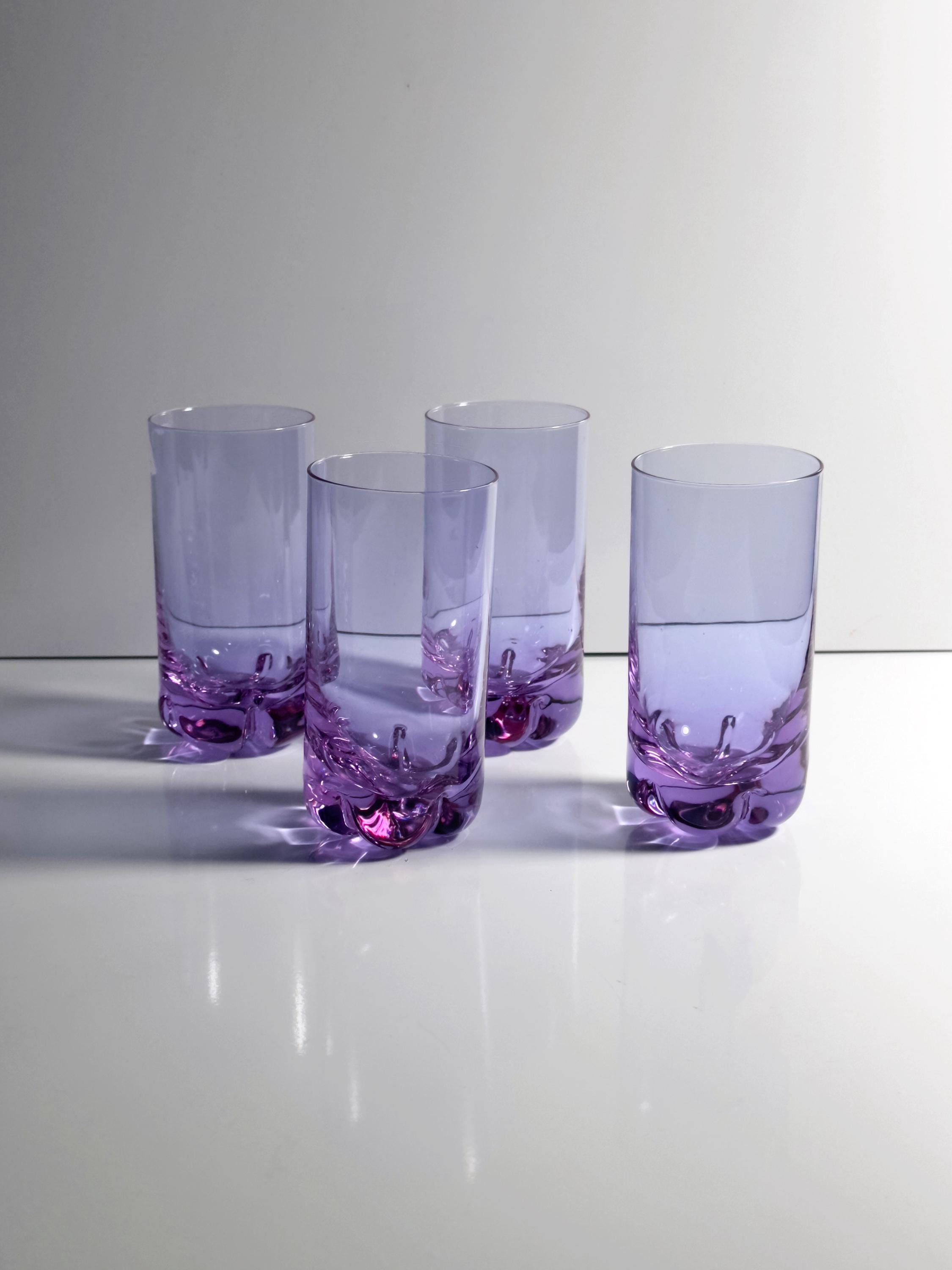 4x Vintage Trinkglas Alexandrit Glas Flieder 70er Jahre