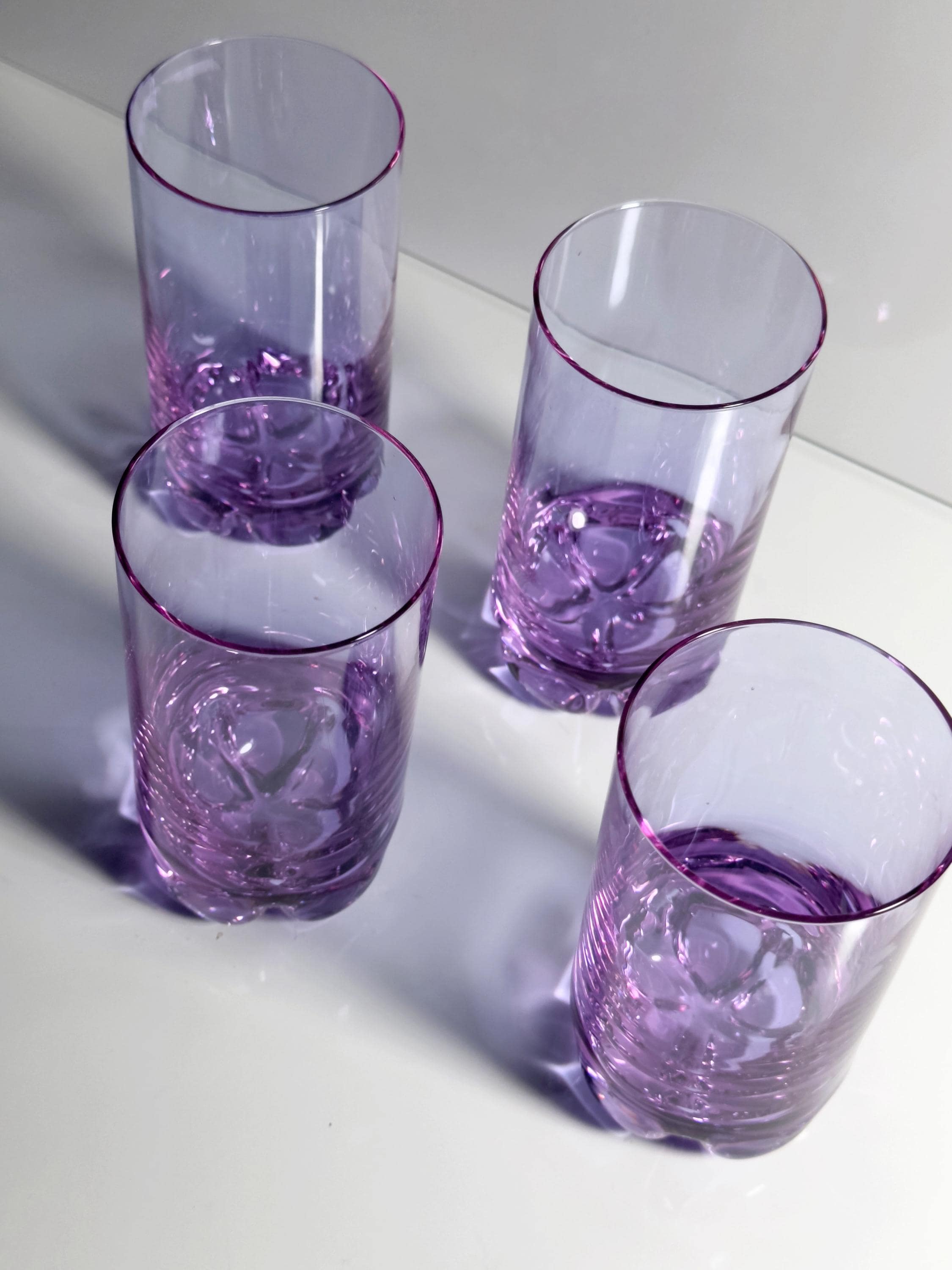 4x Vintage Trinkglas Alexandrit Glas Flieder 70er Jahre