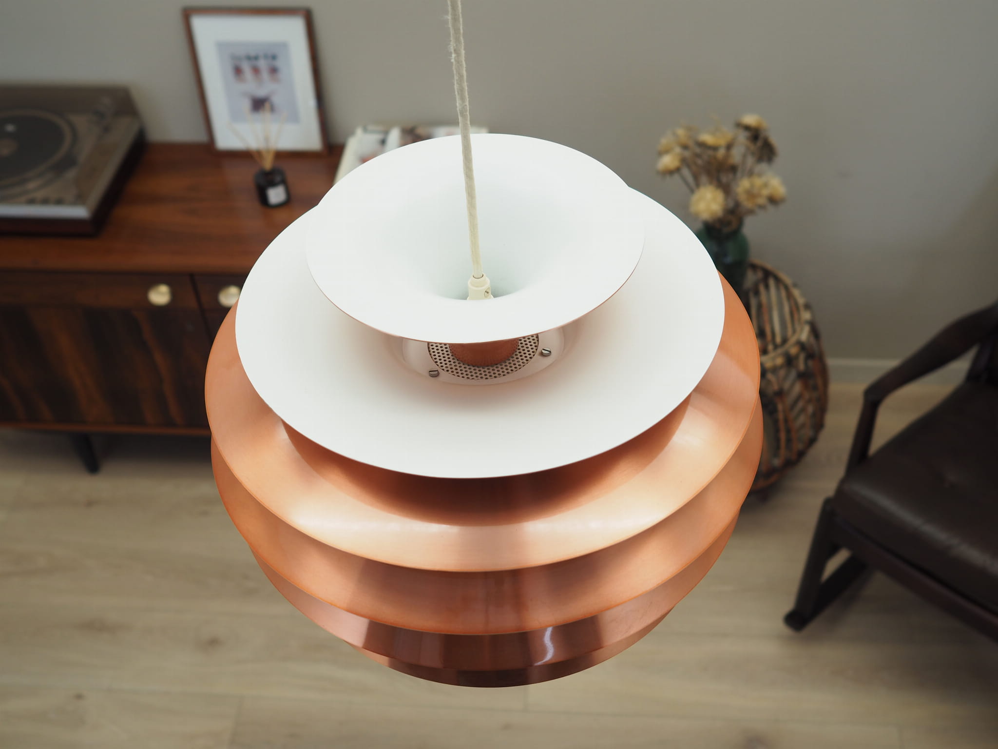 Vintage pendant lamp metal orange 1980s