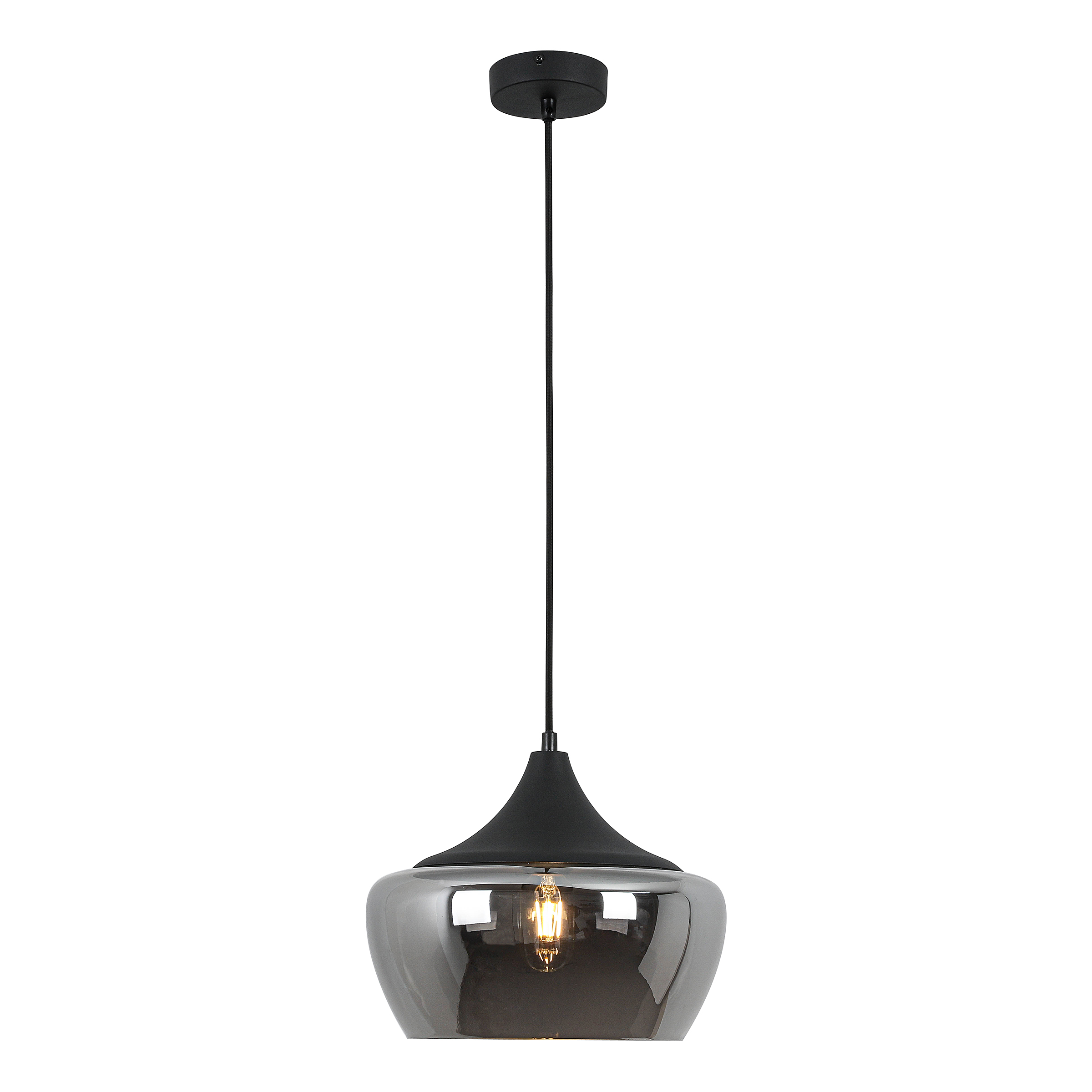 1-Flammig Oli Pendelleuchte Eisen Rauchglas Schwarz
