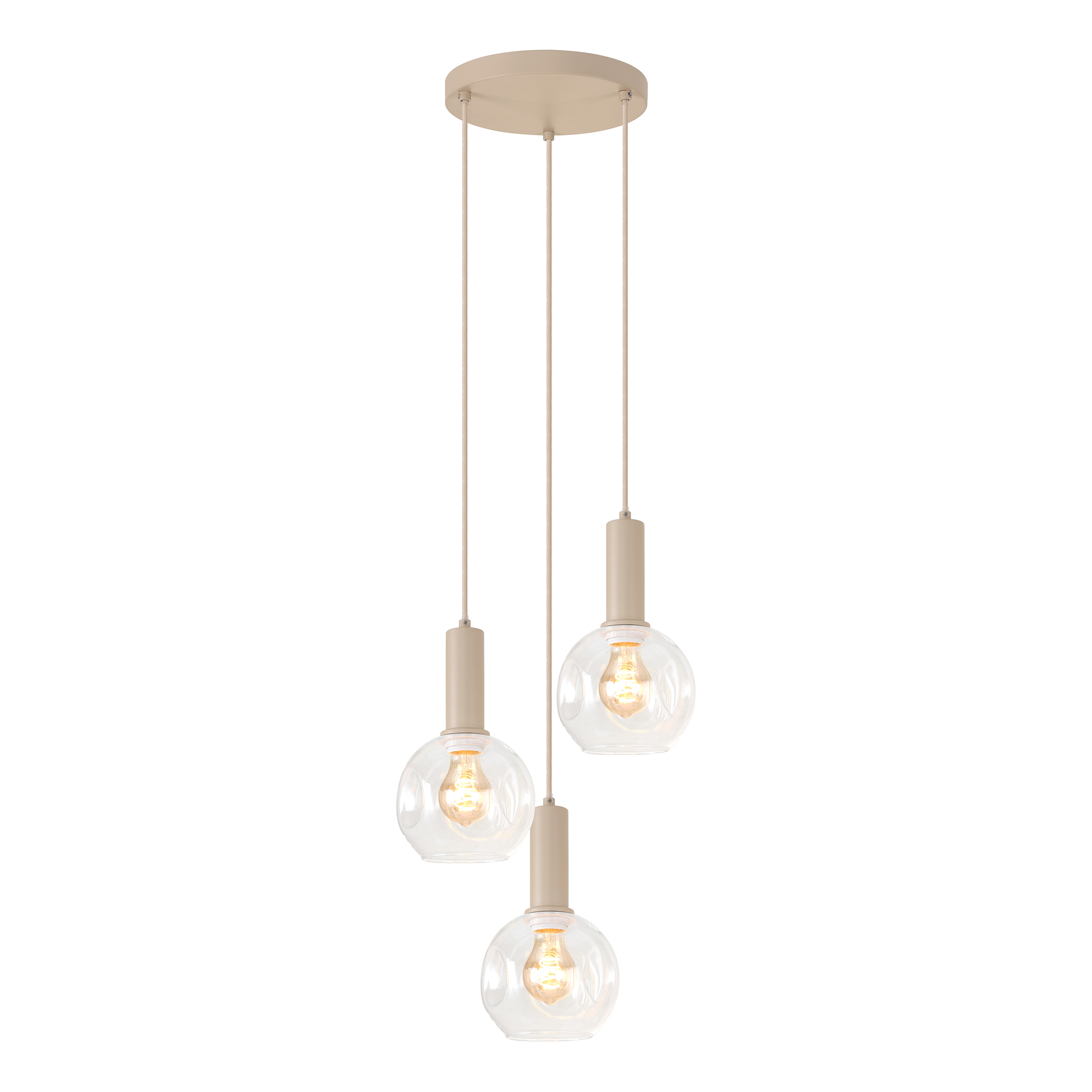 3-Flammig Bilman Pendelleuchte Gusseisen Klarglas Beige