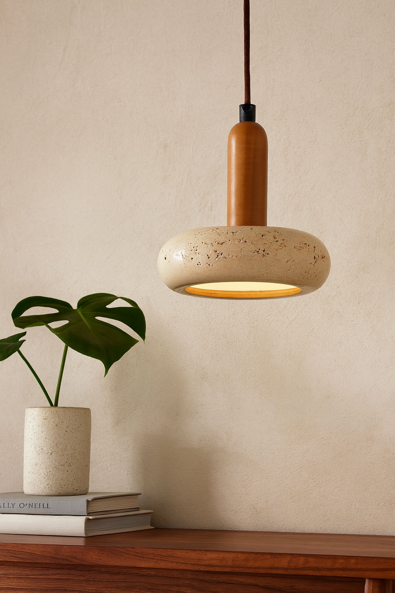 Worm Lampada a sospensione Legno di quercia Crema
