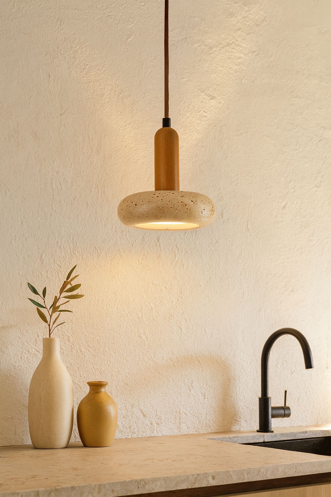Worm Pendant Light Oak Wood Cream