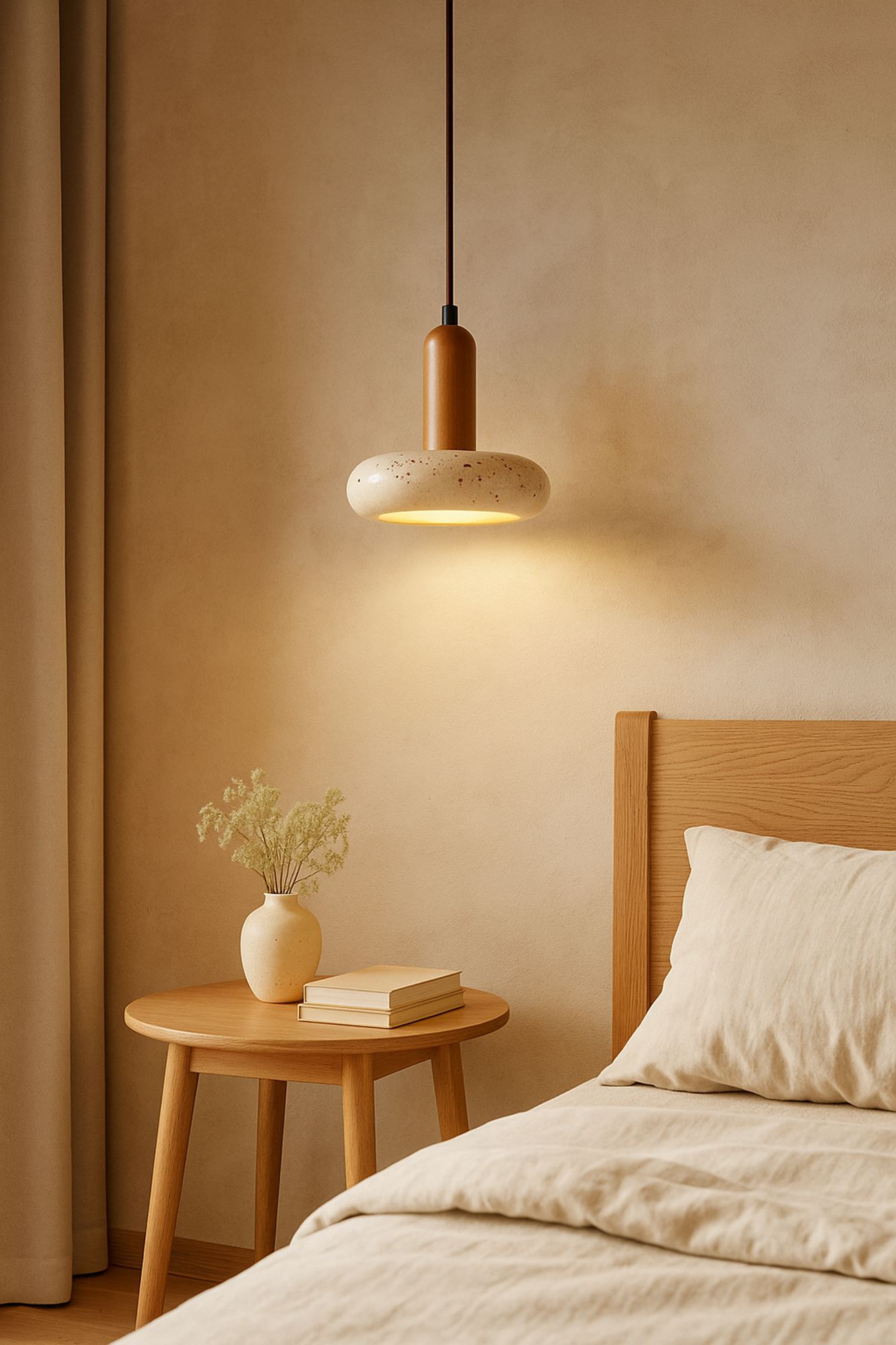Worm Pendant Light Oak Wood Cream