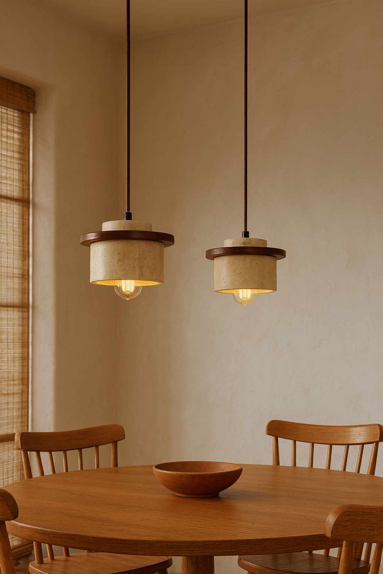 Duck Pendant Light Walnut Wood Travertine Brown