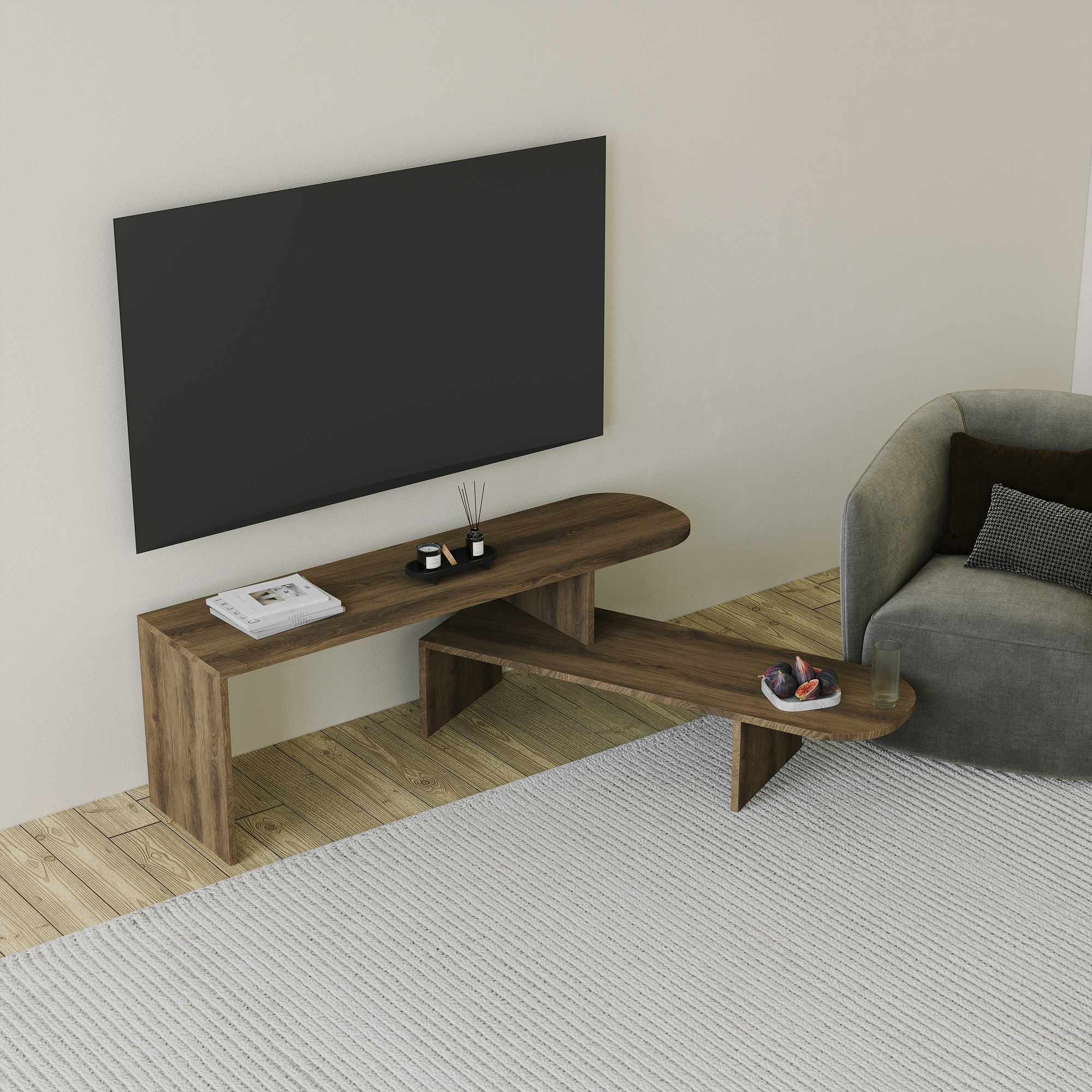 Puzzle Lowboard Walnut Look Brown