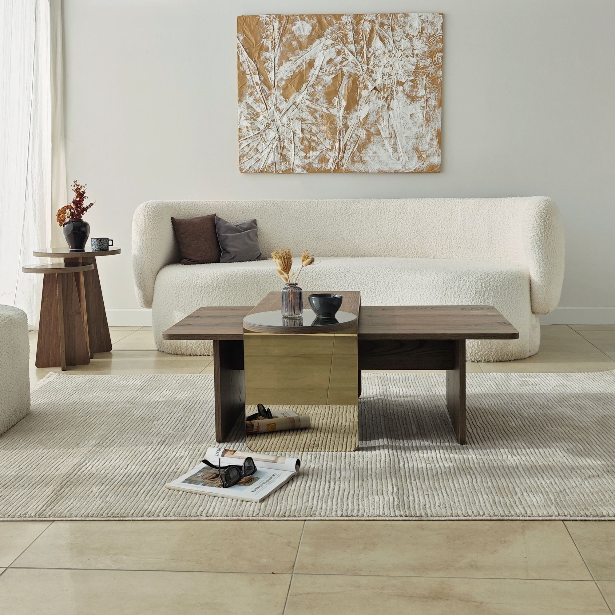 2x Luna Side Table + Coffee Table Walnut Look Brown