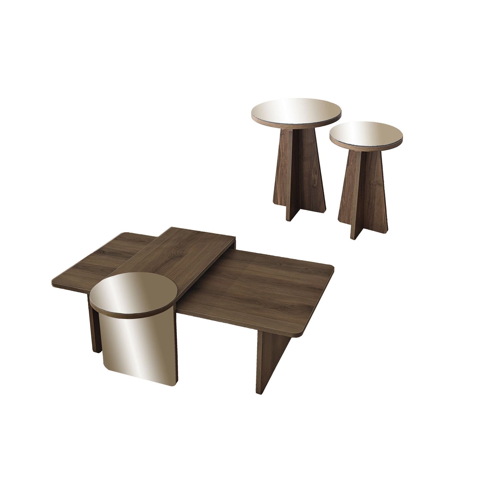 2x Luna Beistelltisch + Couchtisch Walnussbraun Optik