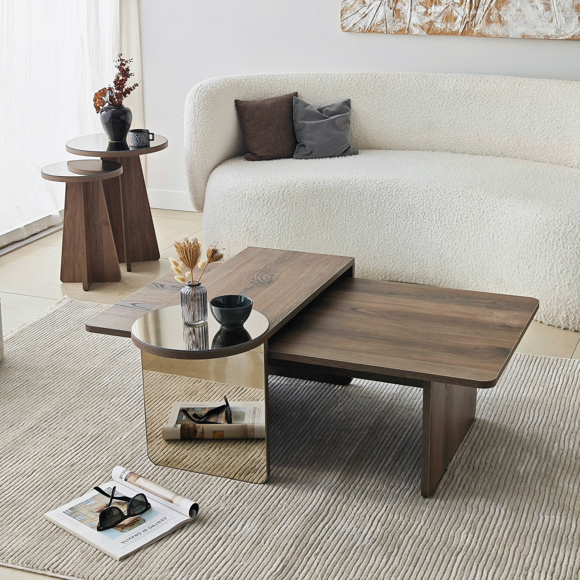 2x Luna Beistelltisch + Couchtisch Walnussbraun Optik