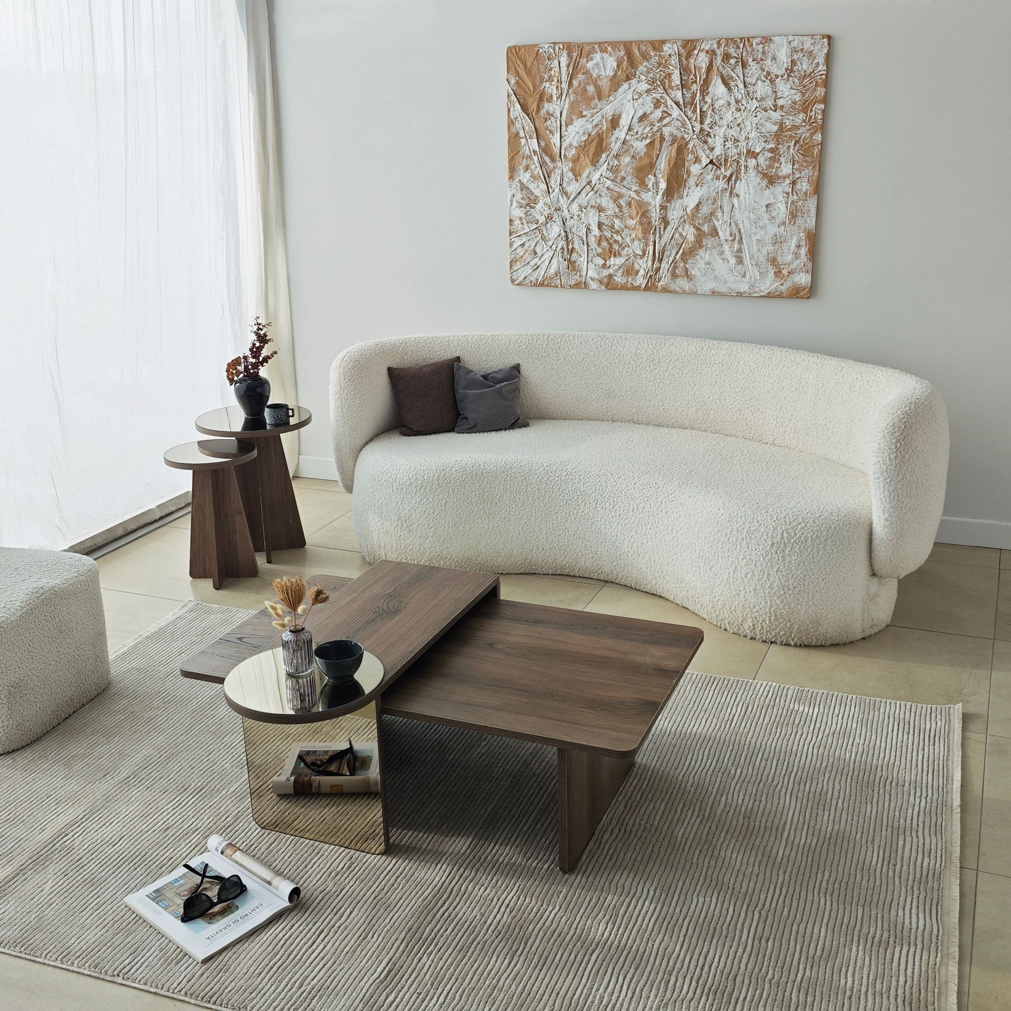 2x Luna Side Table + Coffee Table Walnut Look Brown