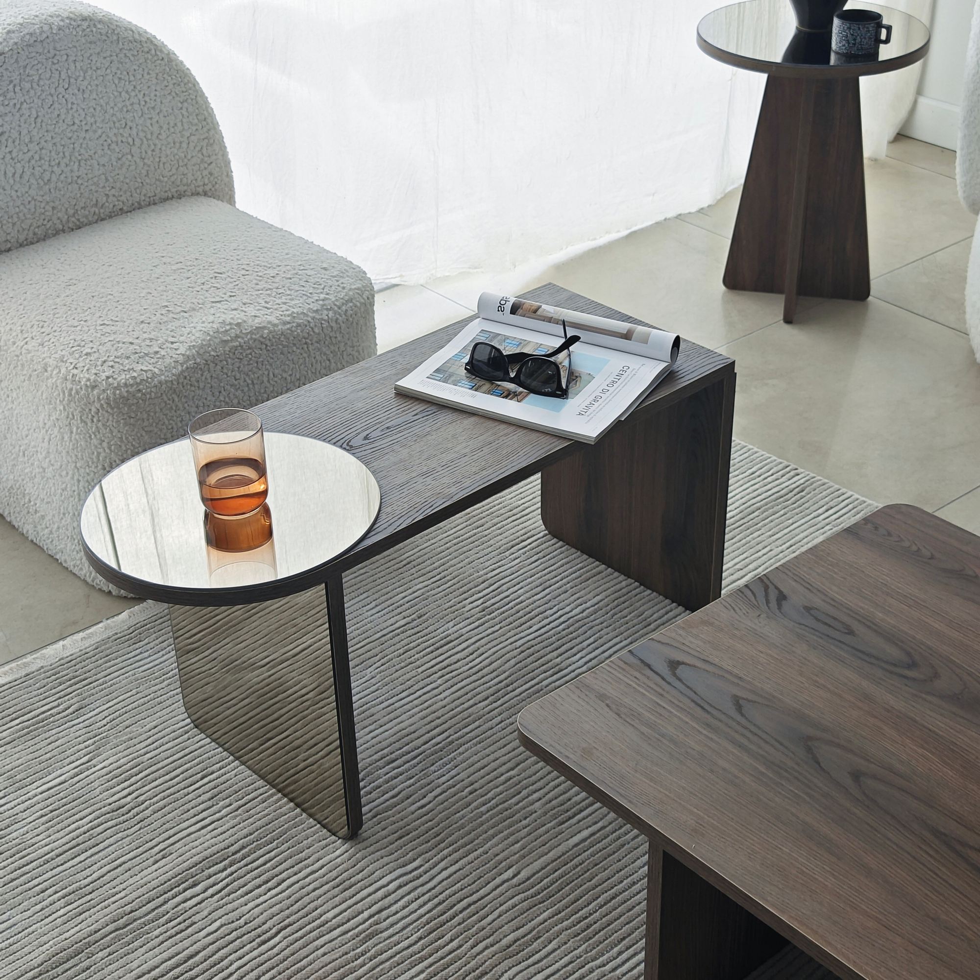 2x Luna Side Table + Coffee Table Walnut Look Brown