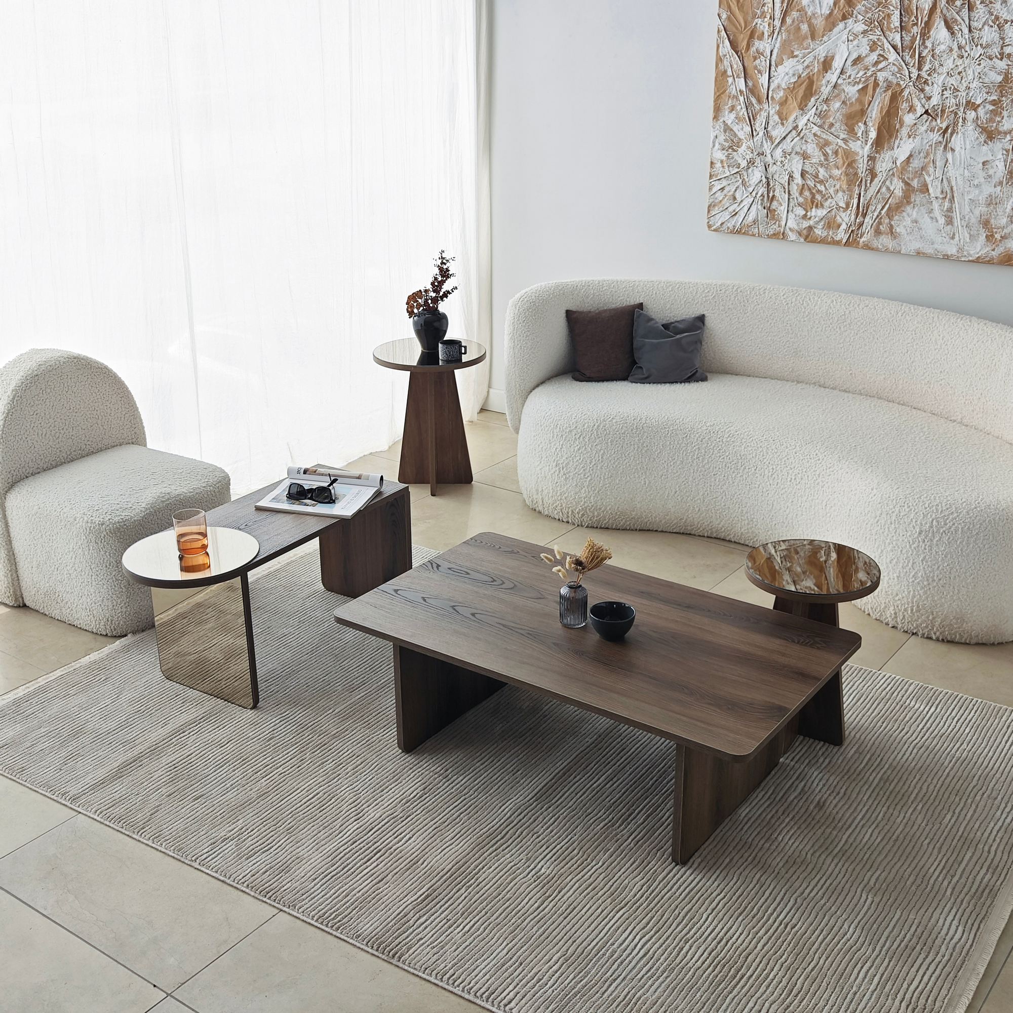 2x Luna Beistelltisch + Couchtisch Walnussbraun Optik