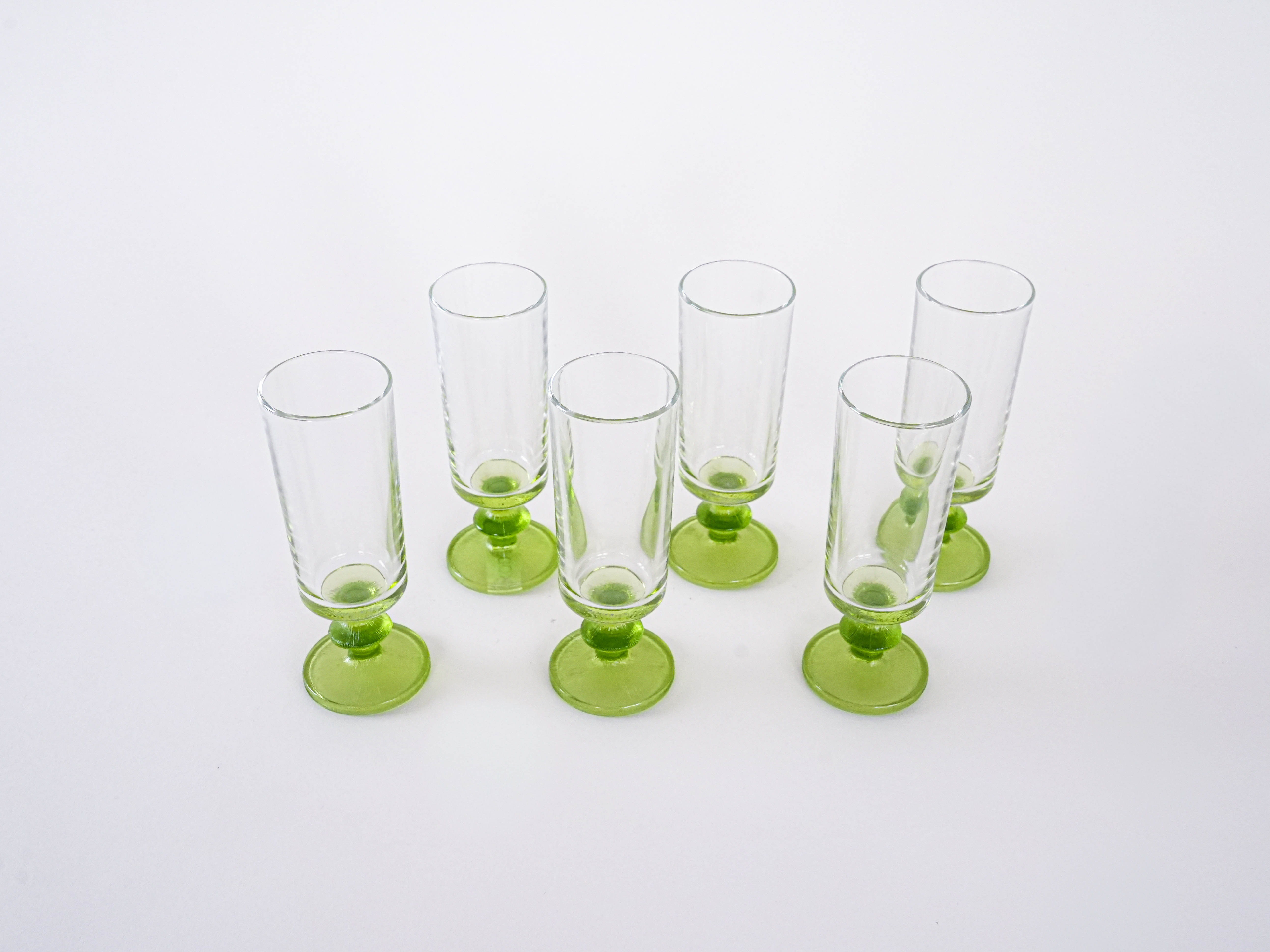 6er-Set Gläser Transparent Grün 1970er Jahre