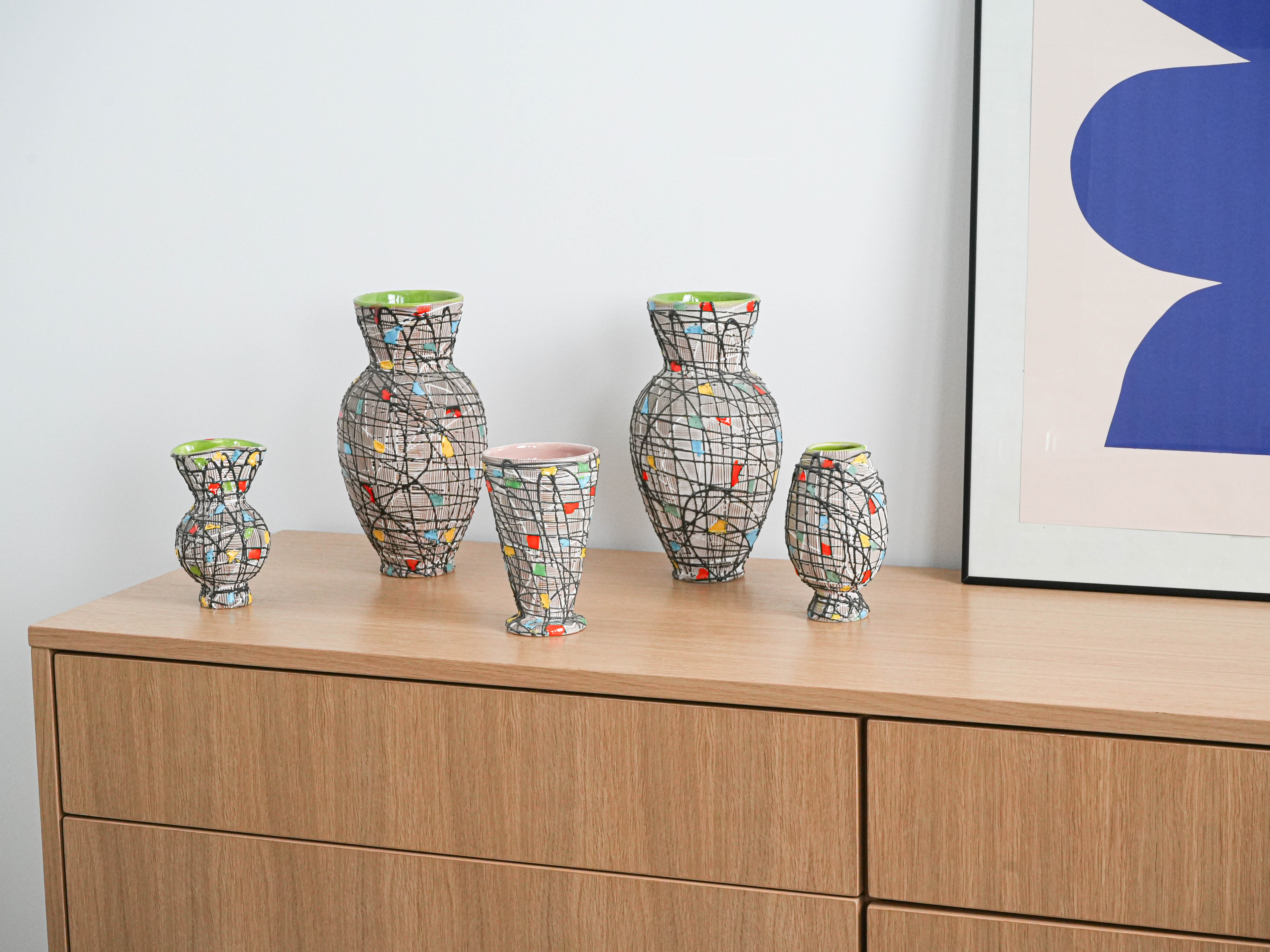 Ceramic Vase Set Multicolored 1960s