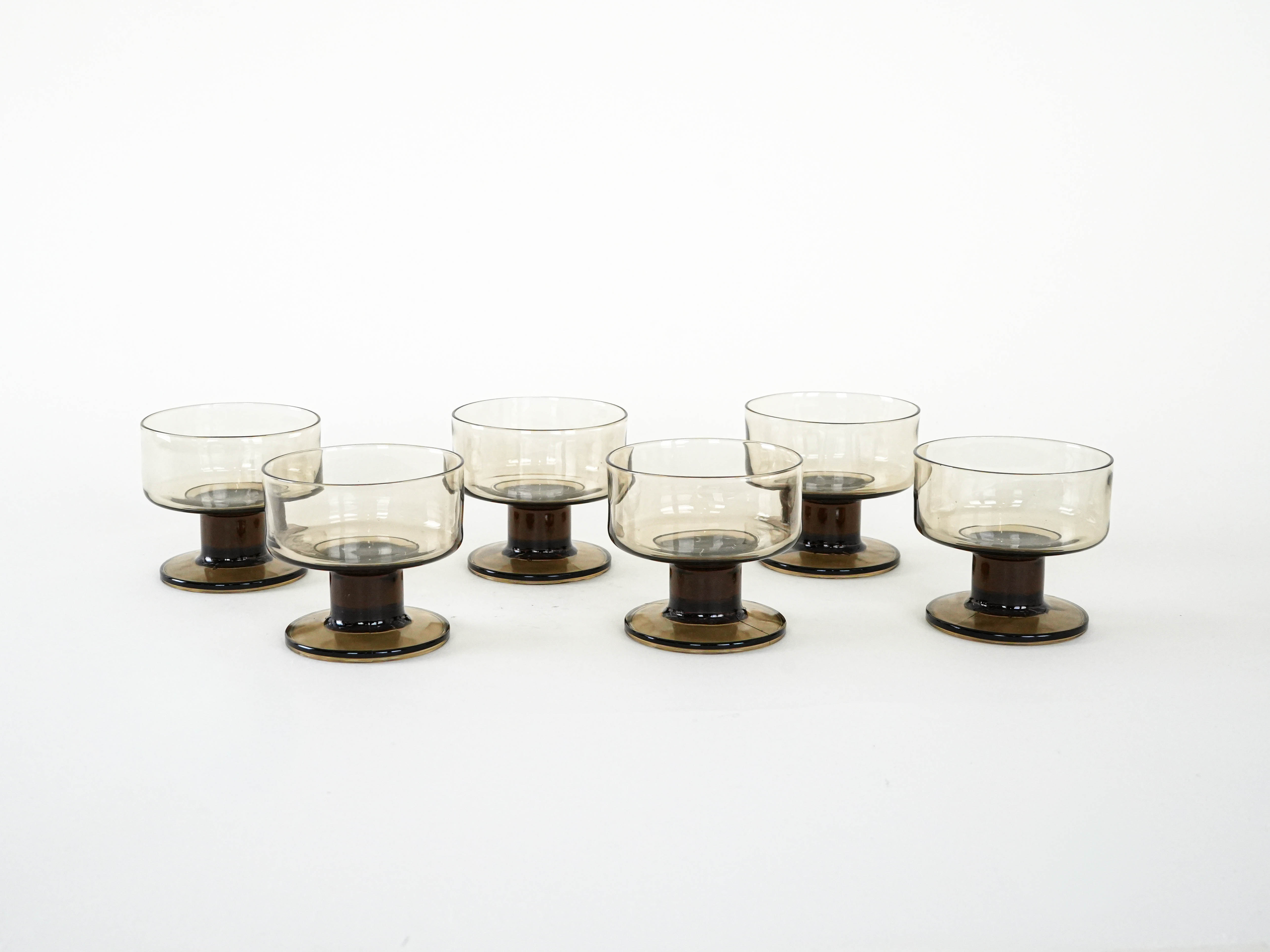Dessert bowl set smoked glass 1970s