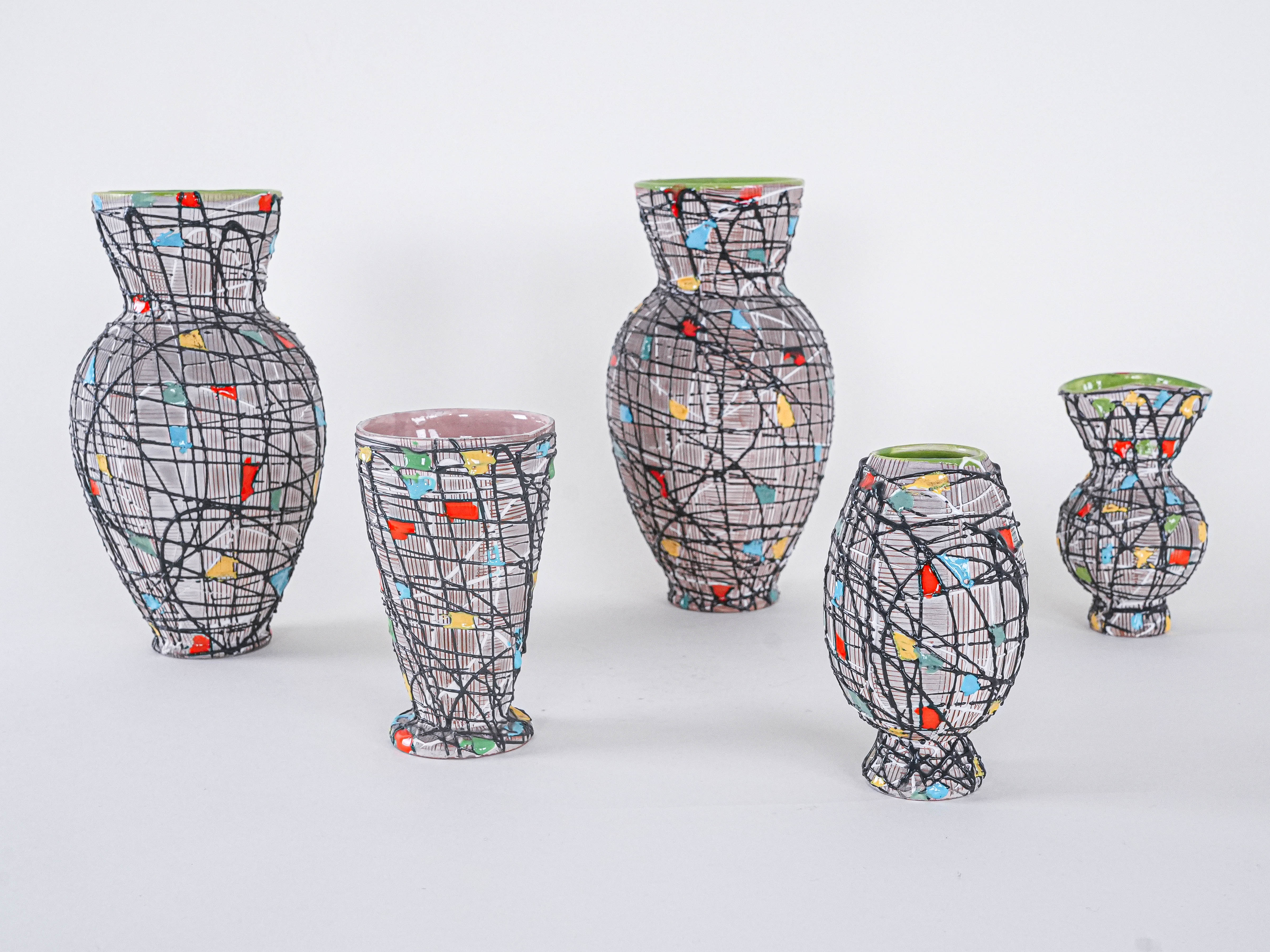 Ceramic Vase Set Multicolored 1960s