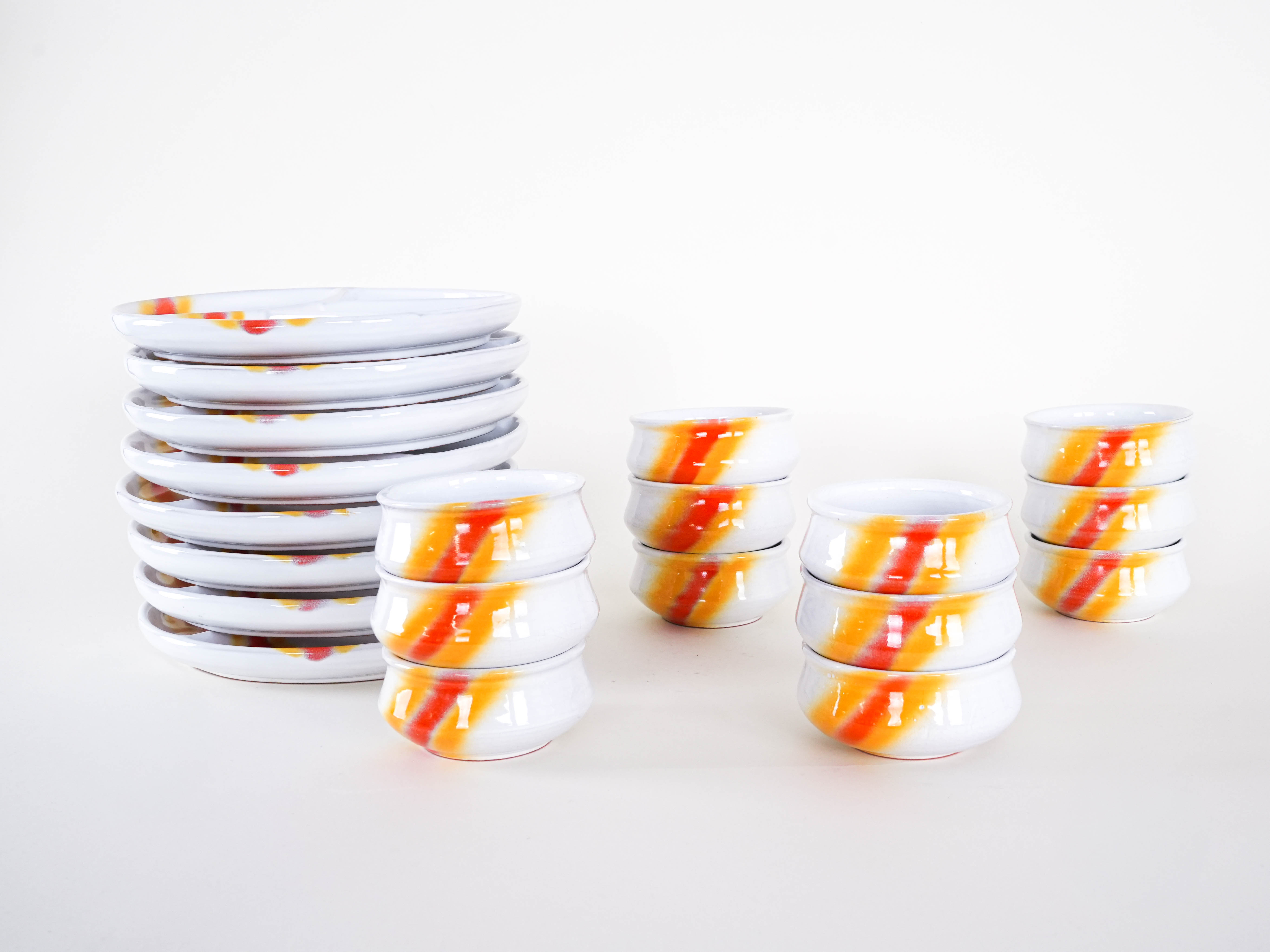 Servier-Set Weiß Orange 19 70er Jahre