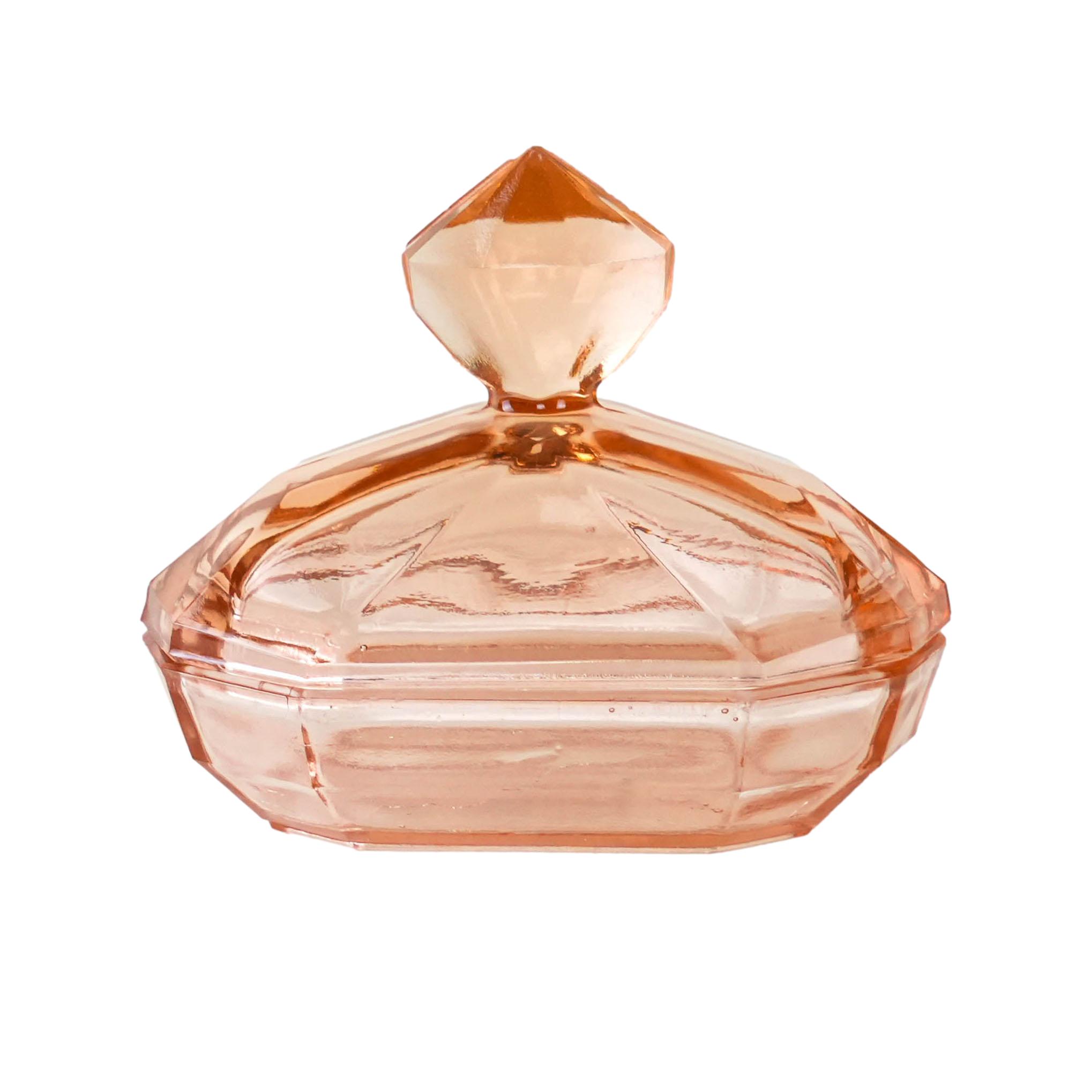 Art deco Butter dish Glass Pink 1930s