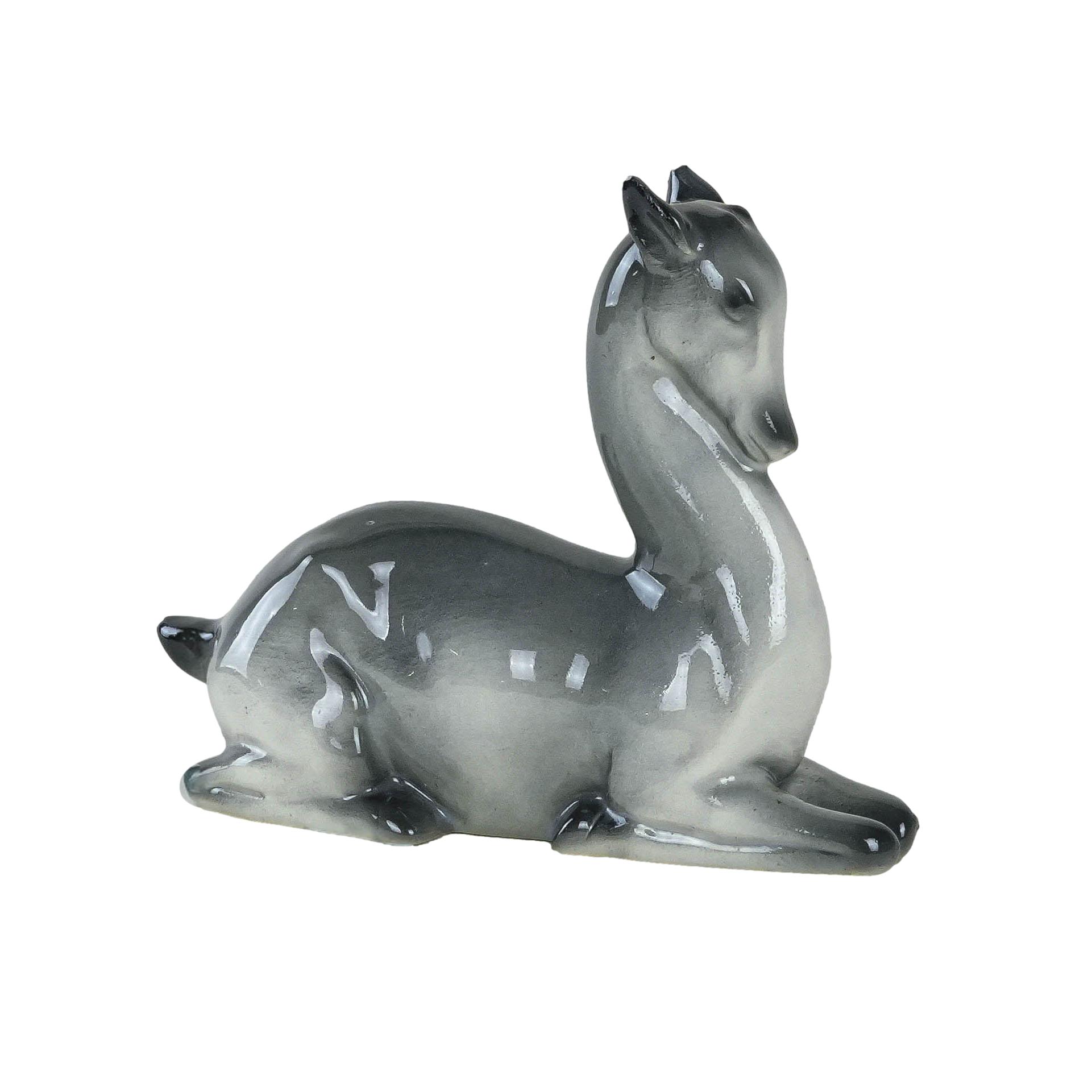 Keramik-Rehkitz-Figur Grau 1970er Jahre