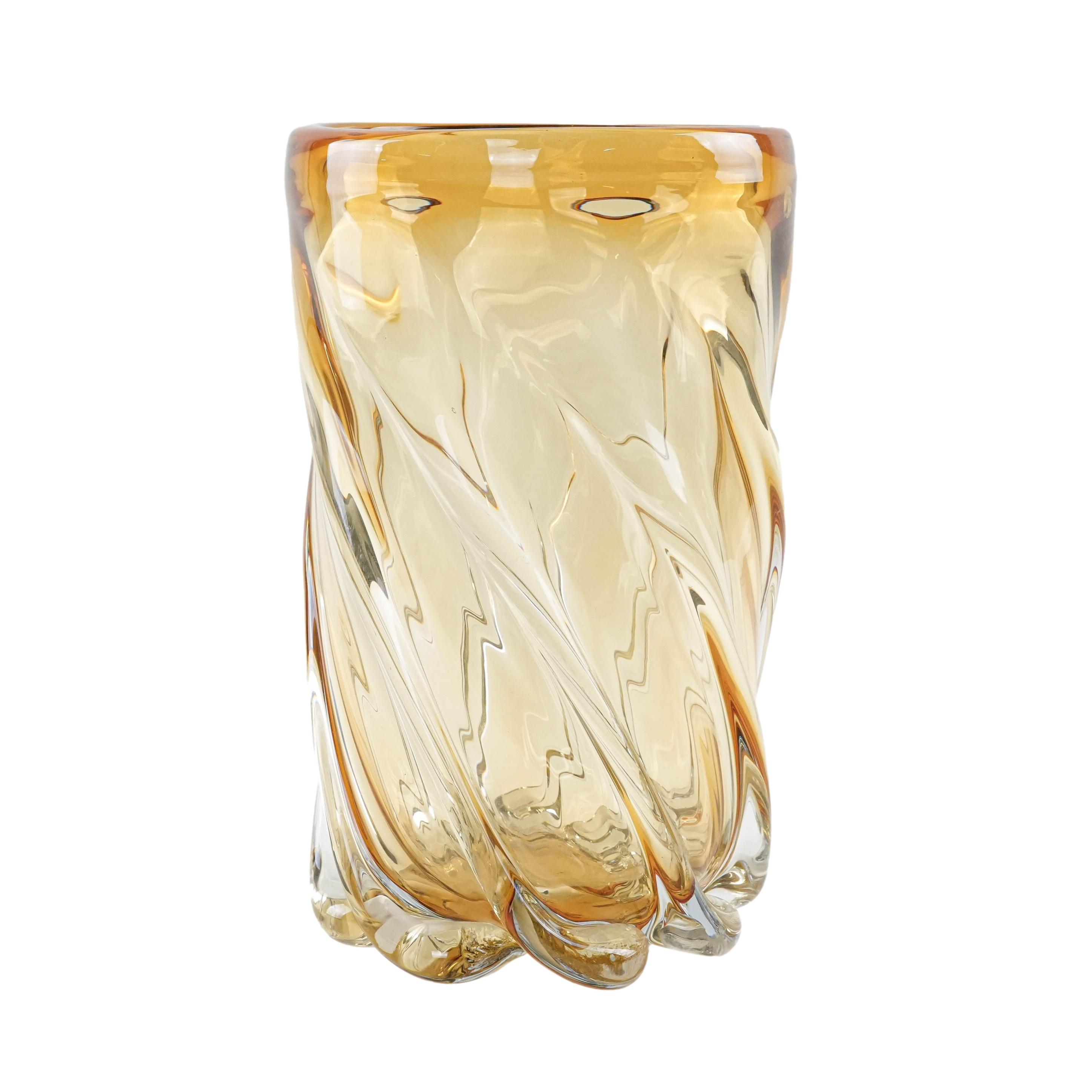 Vaso decorativo in vetro giallo anni '60