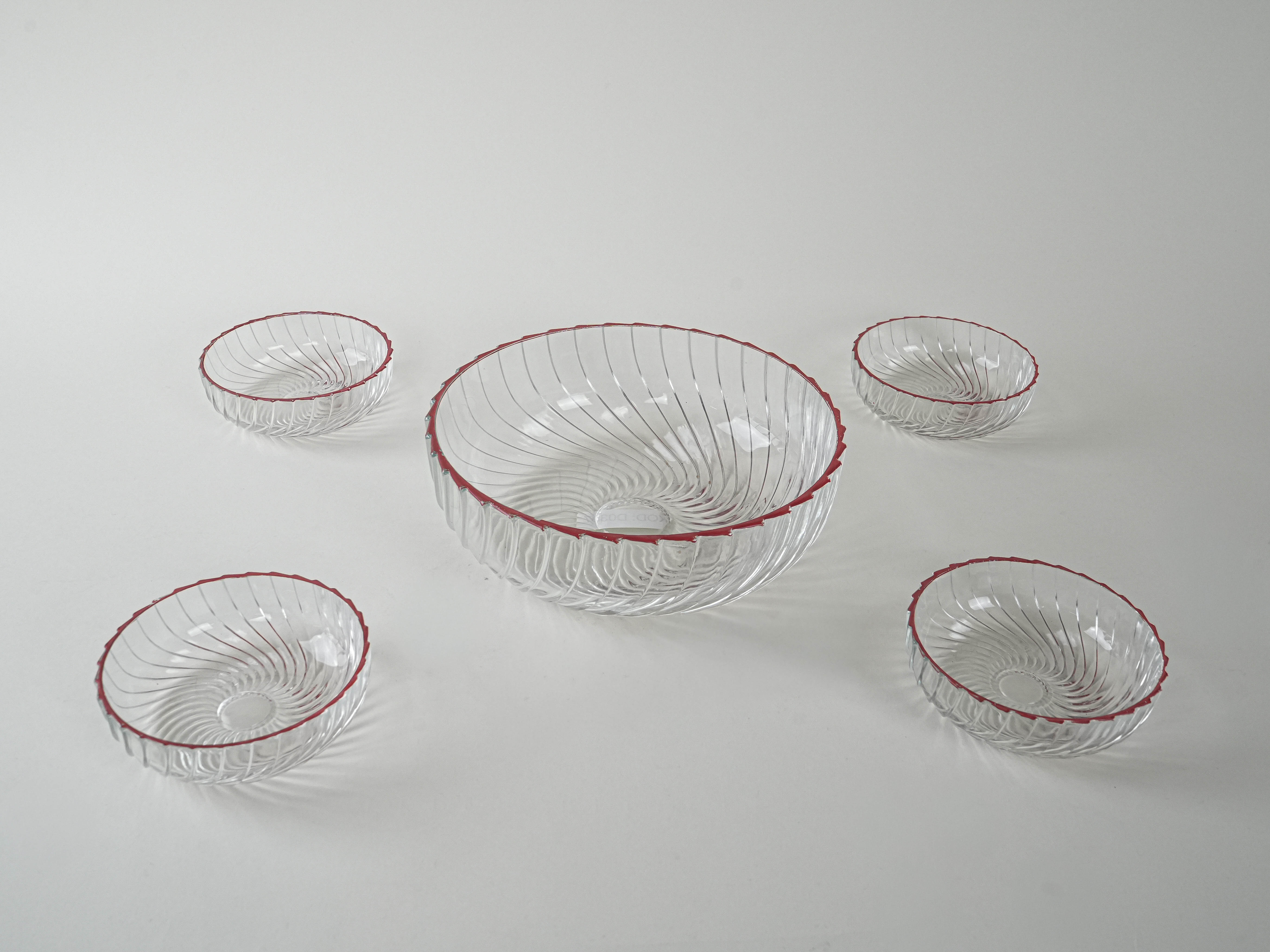 Glass bowls set 5-piece Transparent Red 1970s