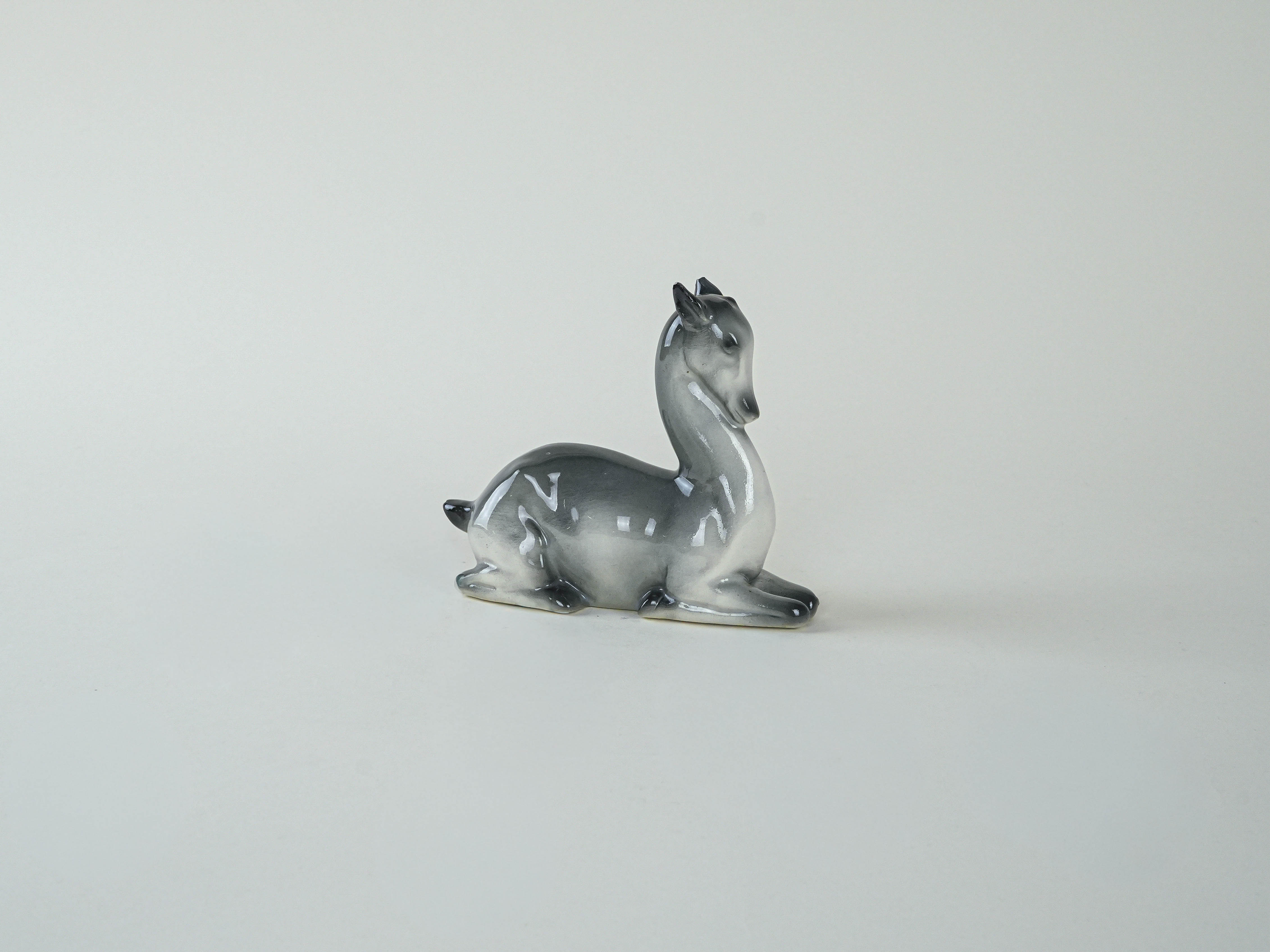 Ceramic fawn figure Grey 1970s