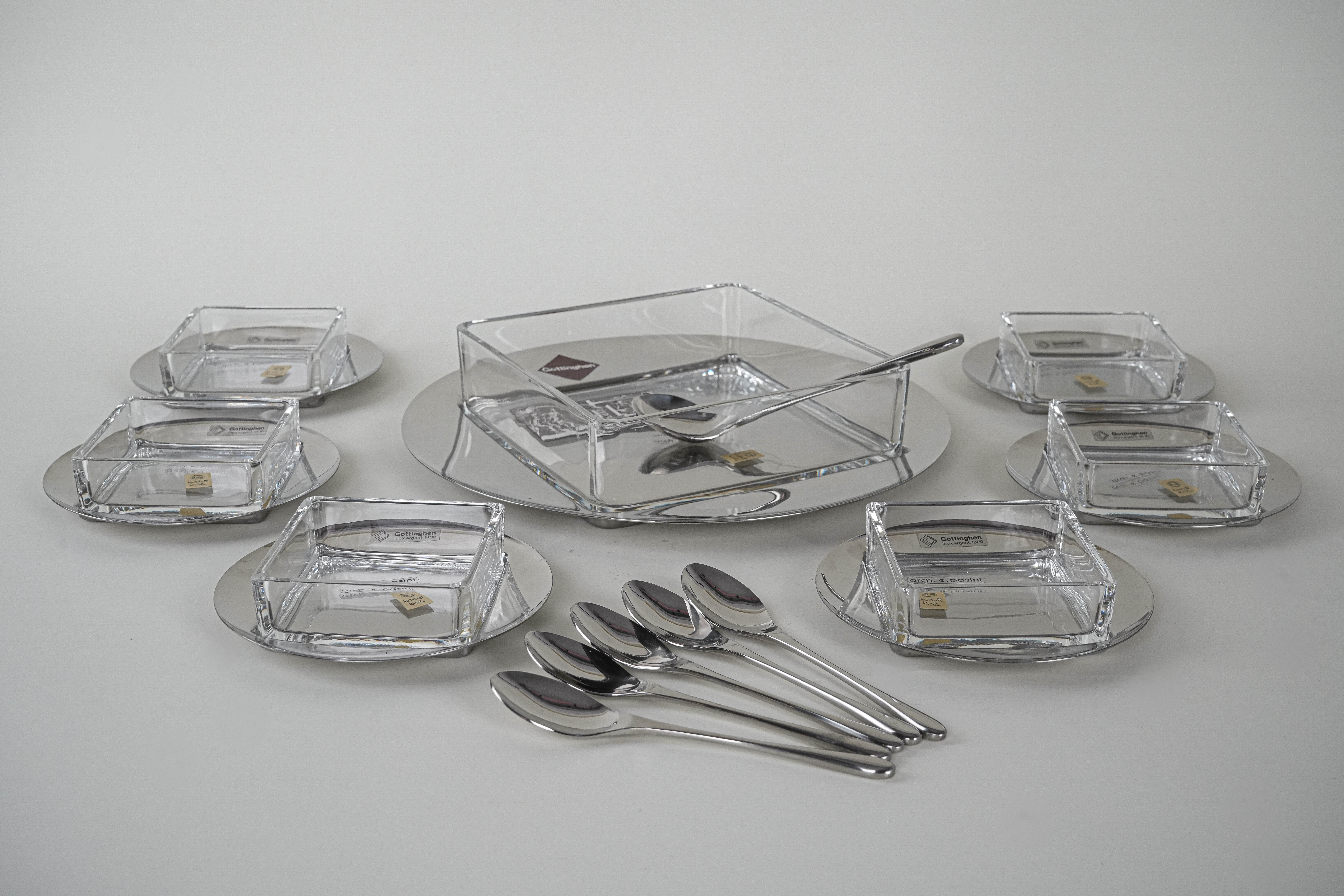 Dessert-Set Edelstahl Silber 1970er Jahre