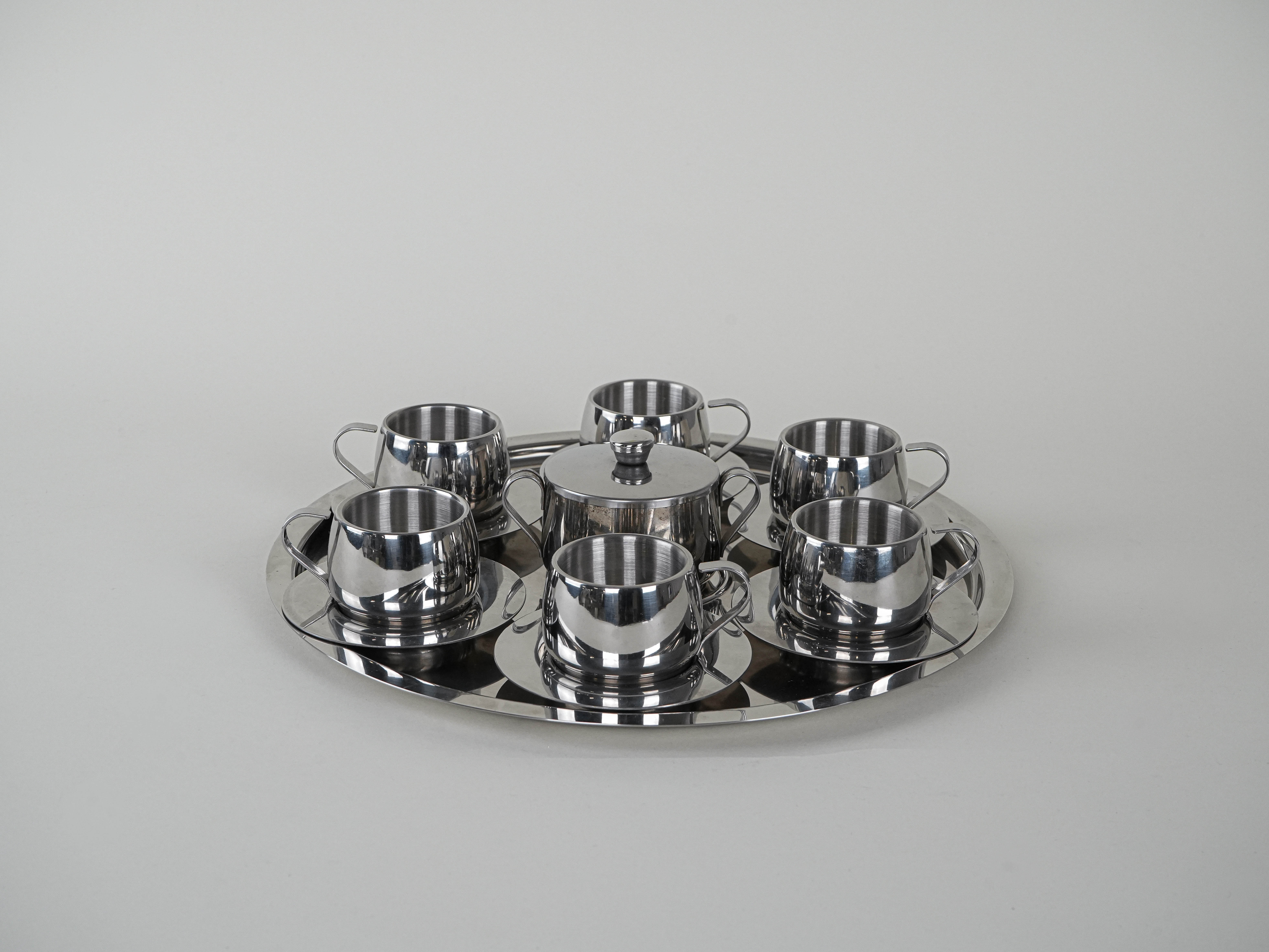 Kaffeeservice Edelstahl Silber 1980er Jahre