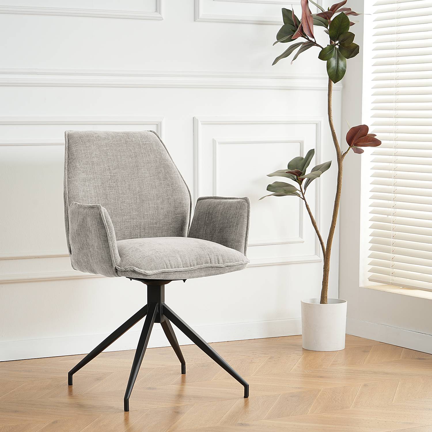 Swivel Armchair Duber Textured Fabric Light Grey