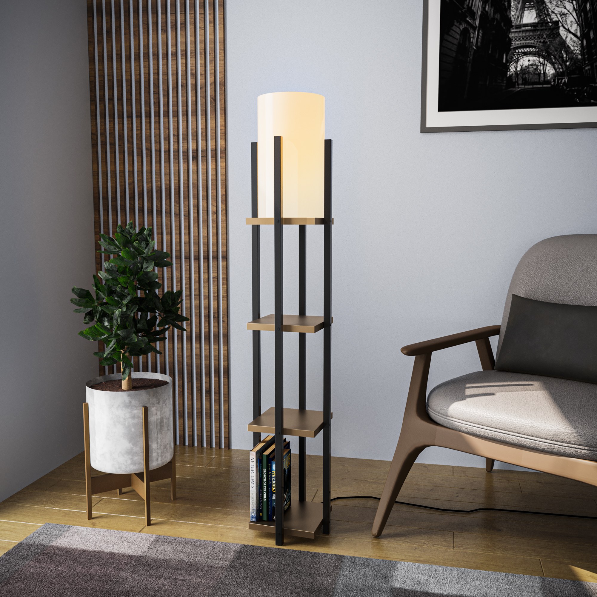 Floor lamp Metal Fabric Black