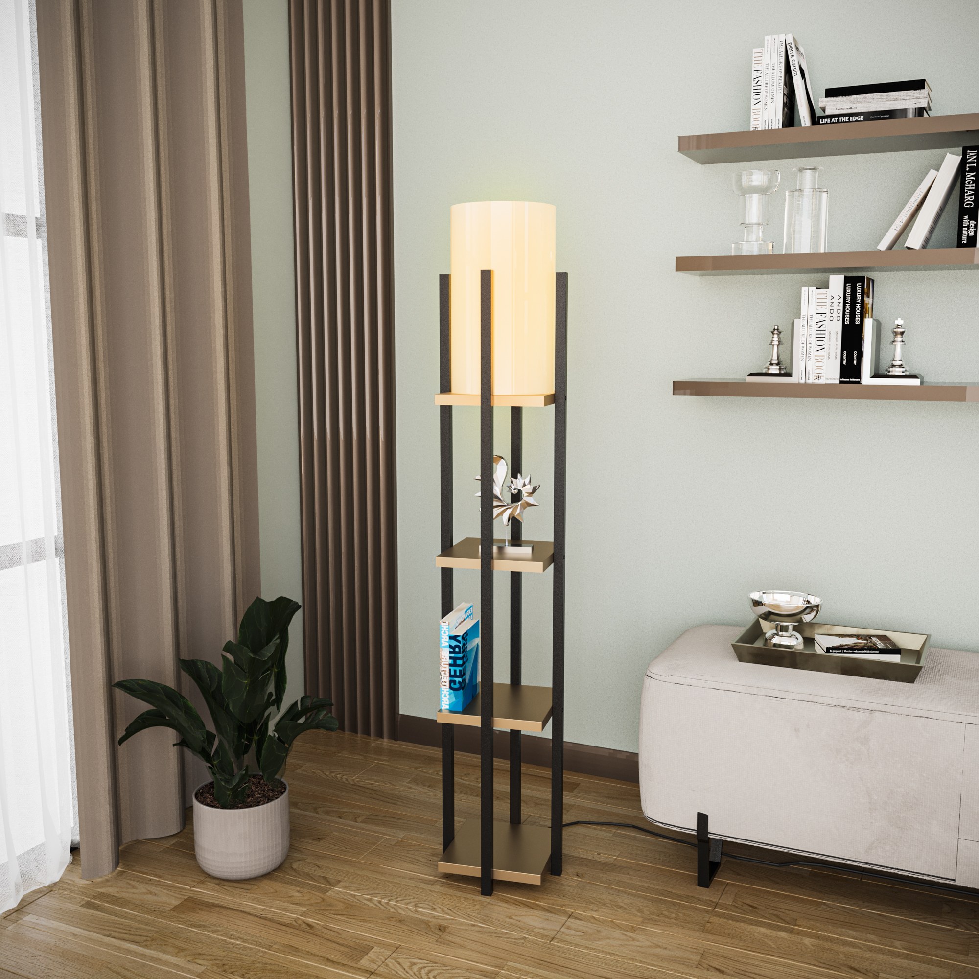 Floor lamp Metal Fabric Black