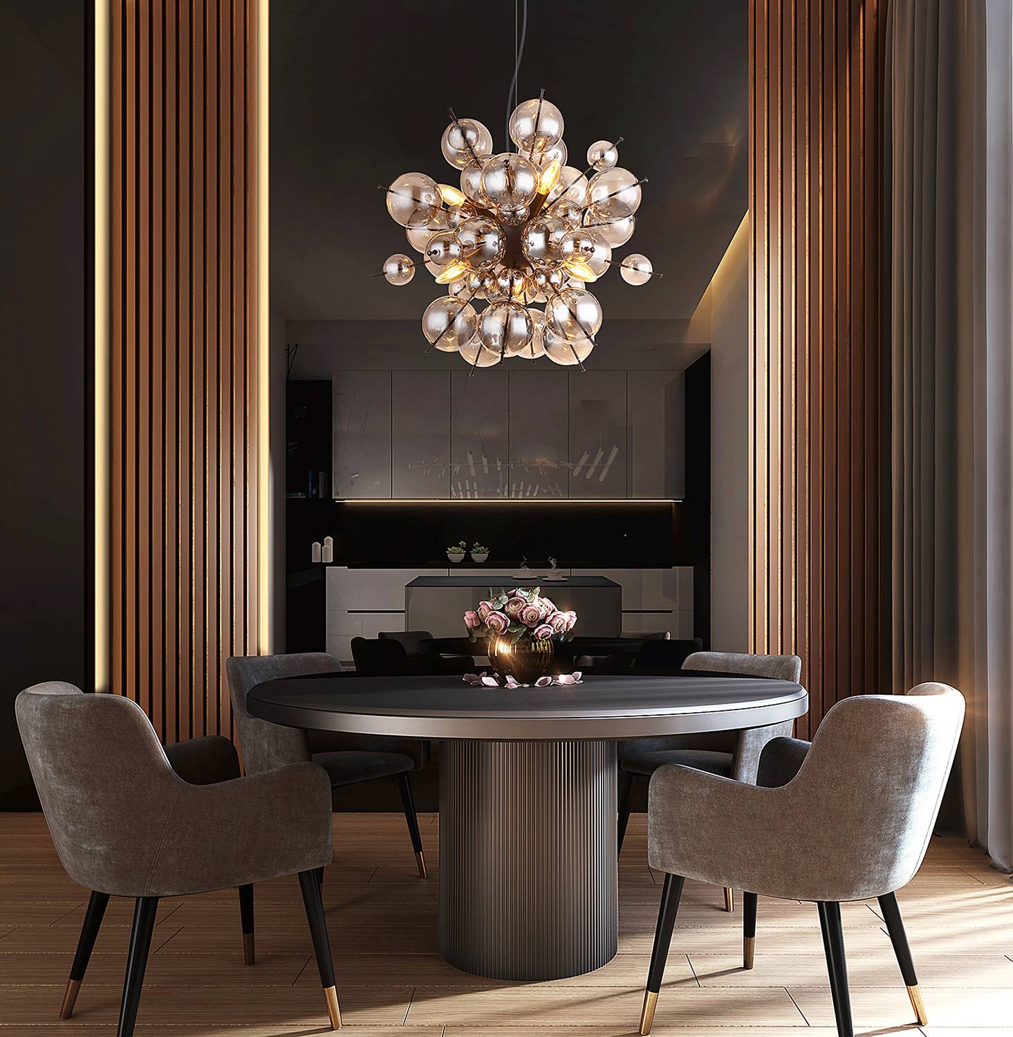 6-flame pendant lamp Udo colored glass iron black