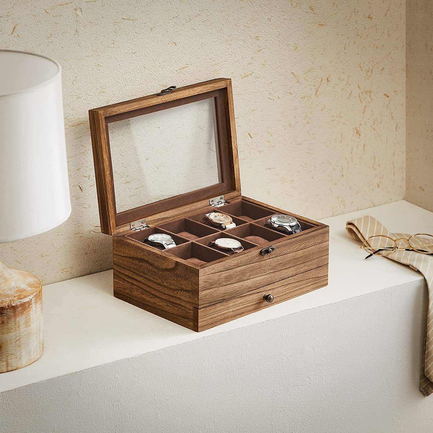 Watch Box Tosside Paulownia Velvet Brown
