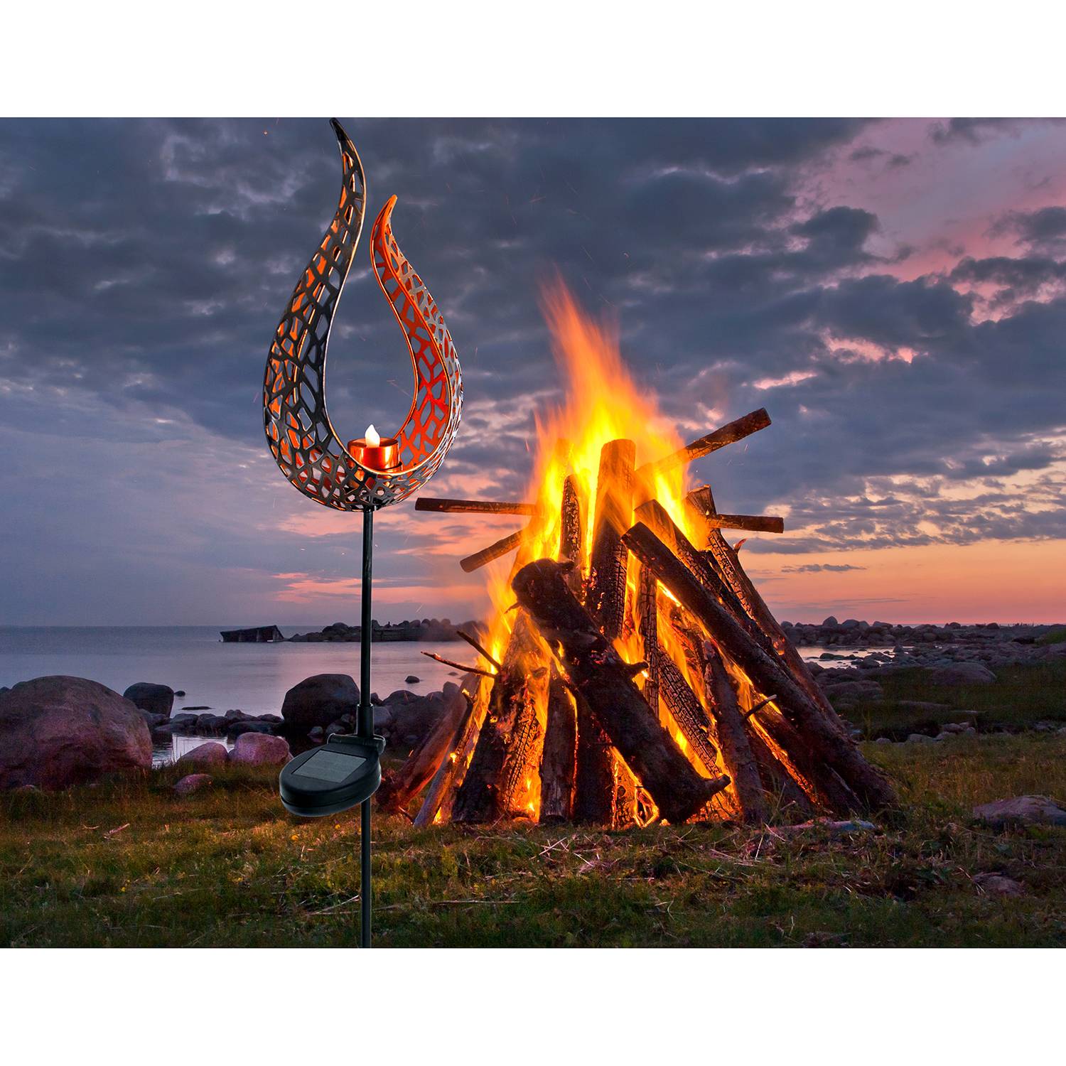 LED Solar Erdspieß Flamme 1-Flammig Stahl 