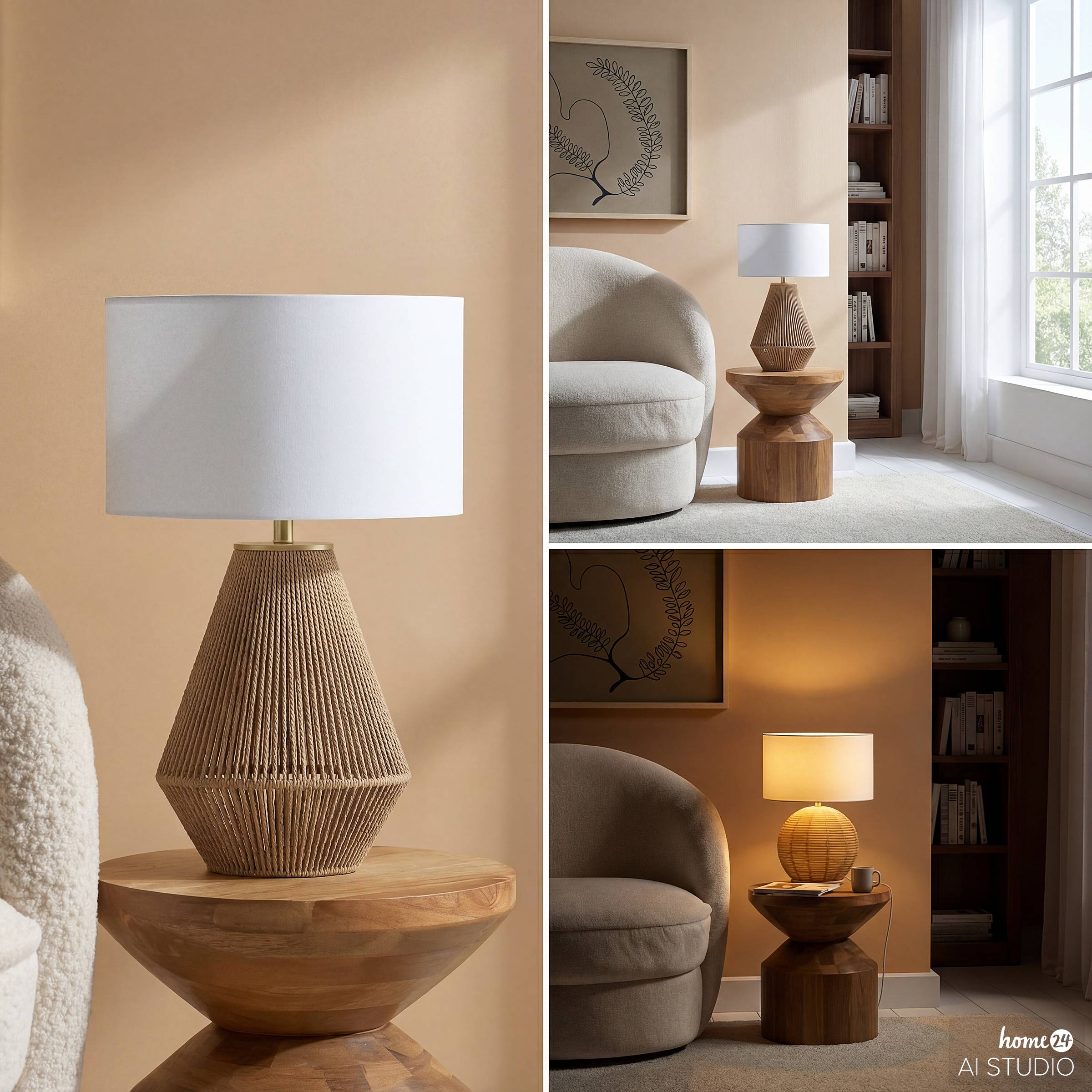Table lamp STJAN mixed fabric White Beige