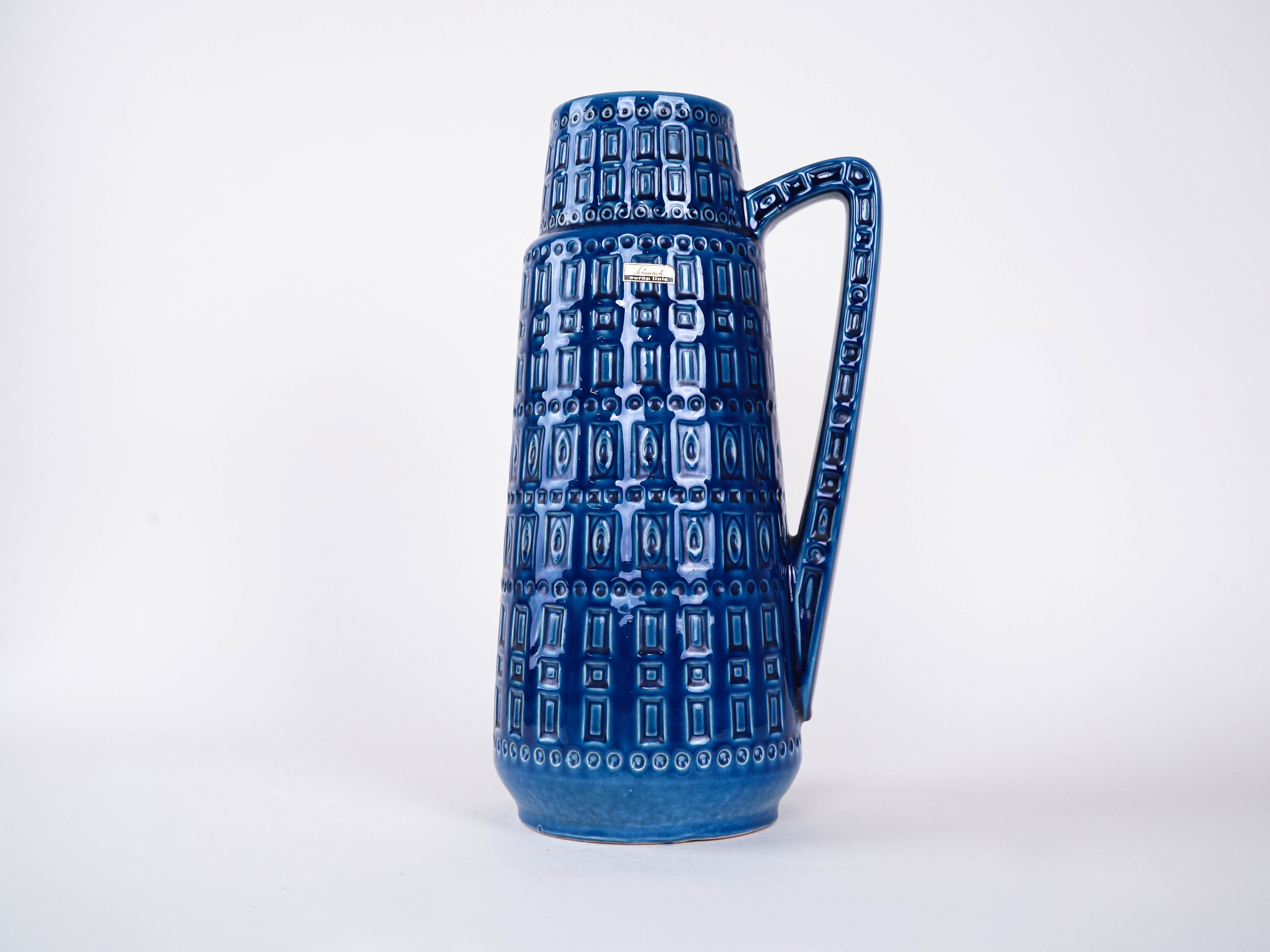 Blaue Keramikvase 1960er Jahre