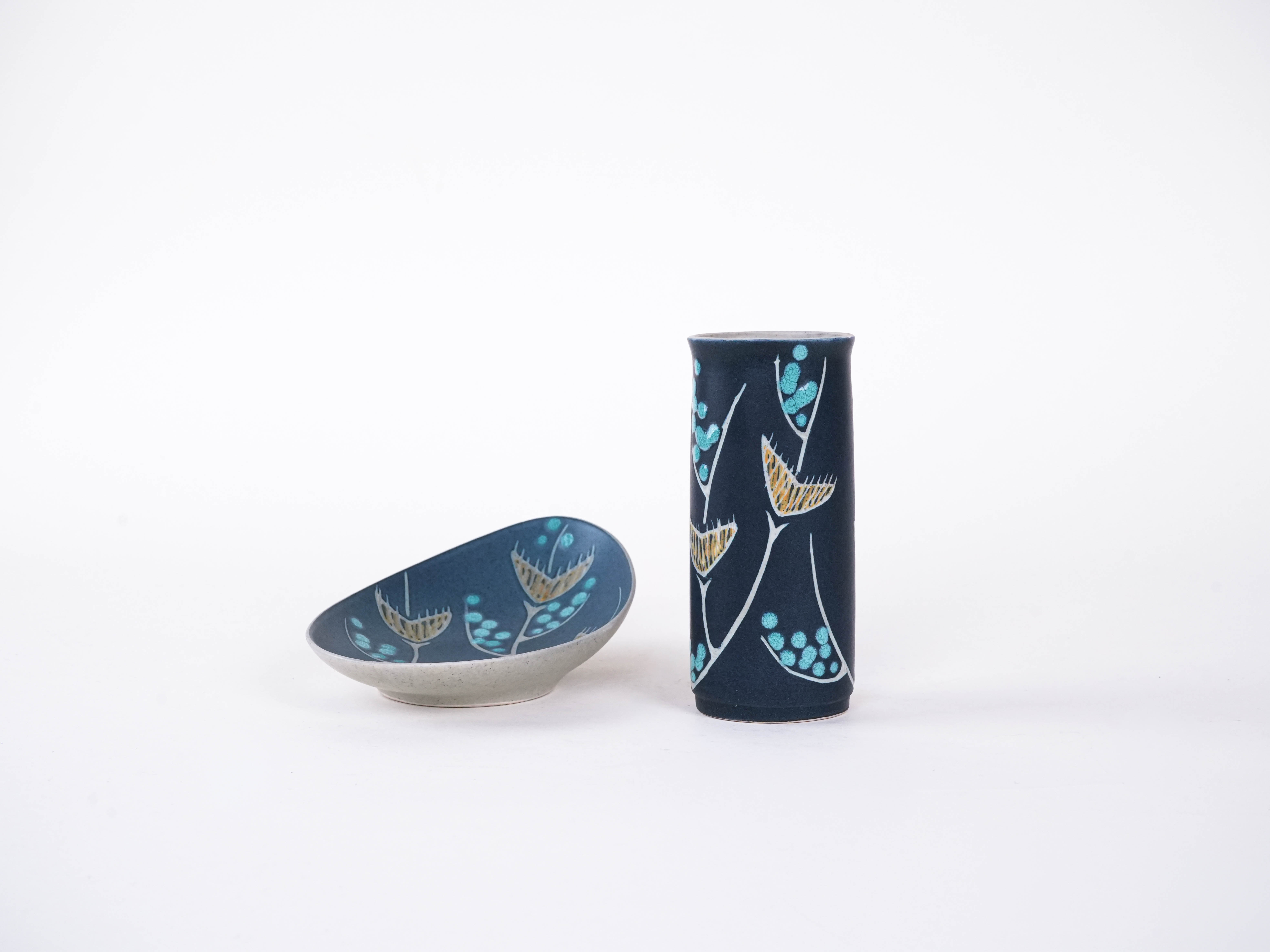 Set aus Keramikvase und Platte 1970er Jahre