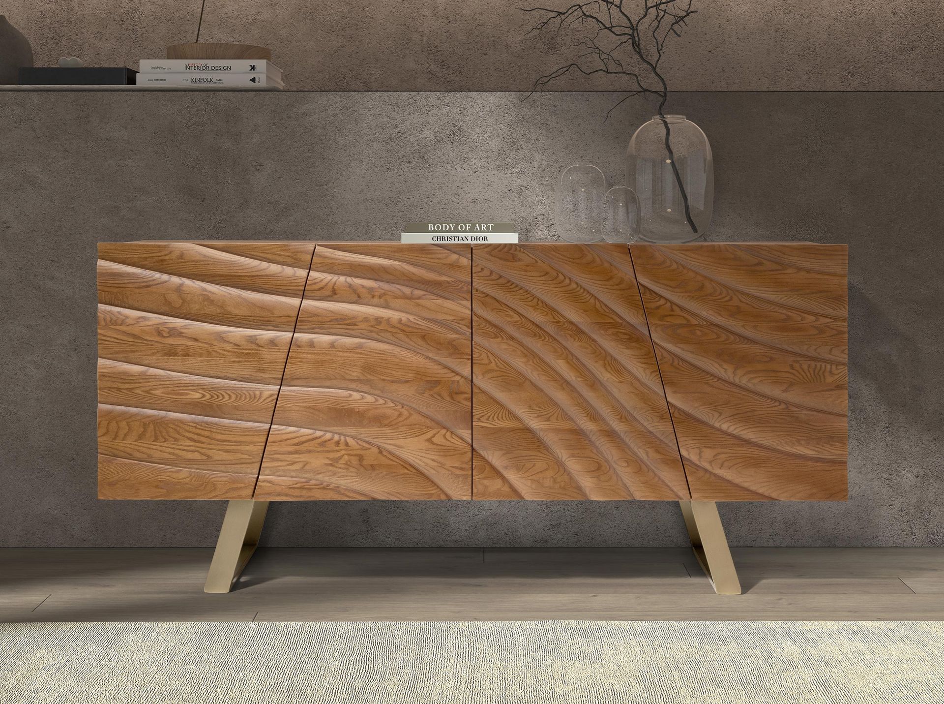 Sideboard in Nussbaum hell und poliertem Stahl 3298