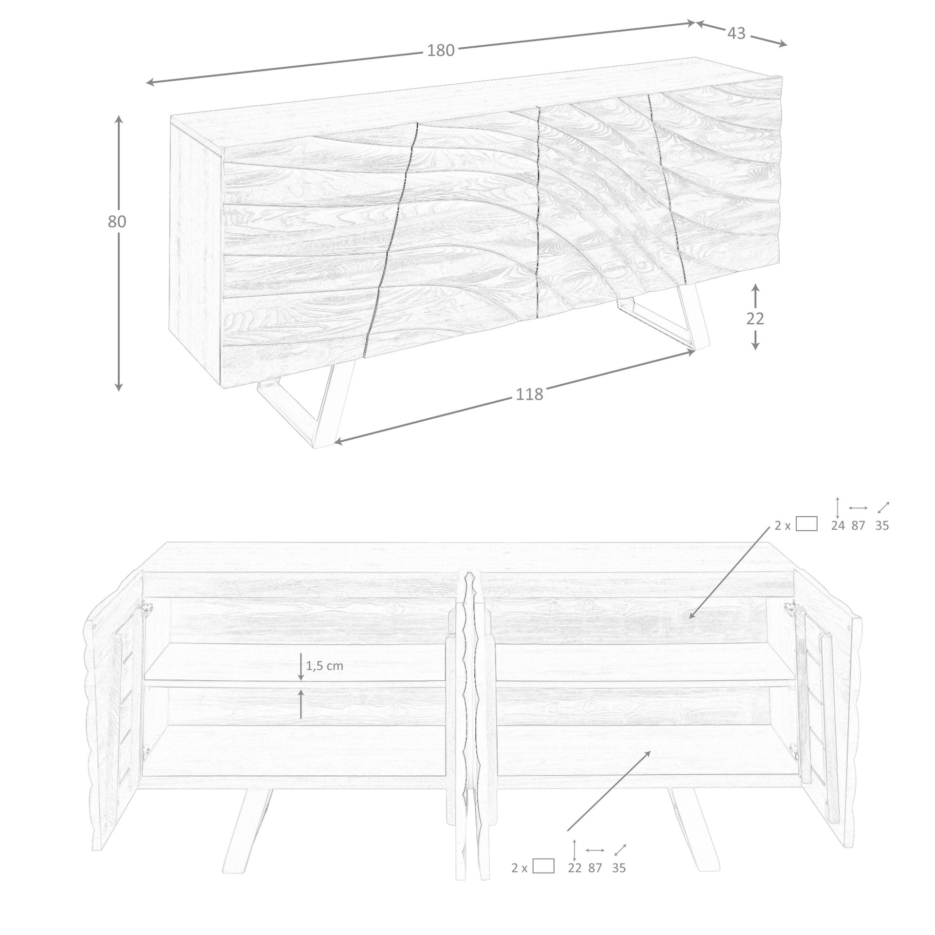 Sideboard in Nussbaum hell und poliertem Stahl 3298