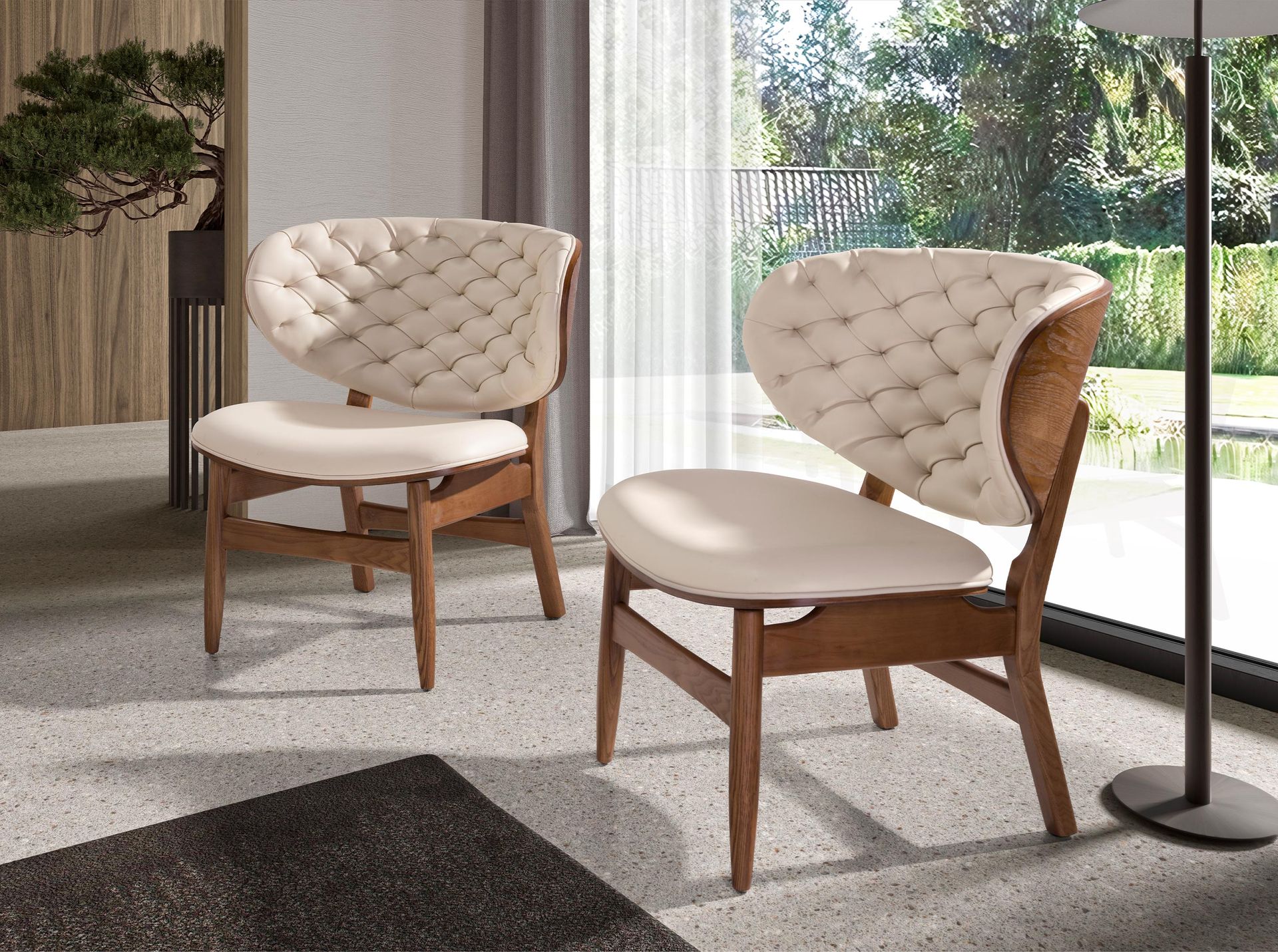 Sessel aus Kunstleder in Sand und Walnuss 5141