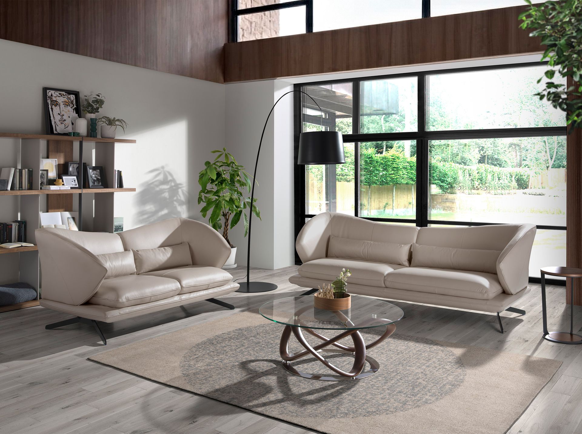 2-Sitzer Sofa in taupegrauem Leder 6145