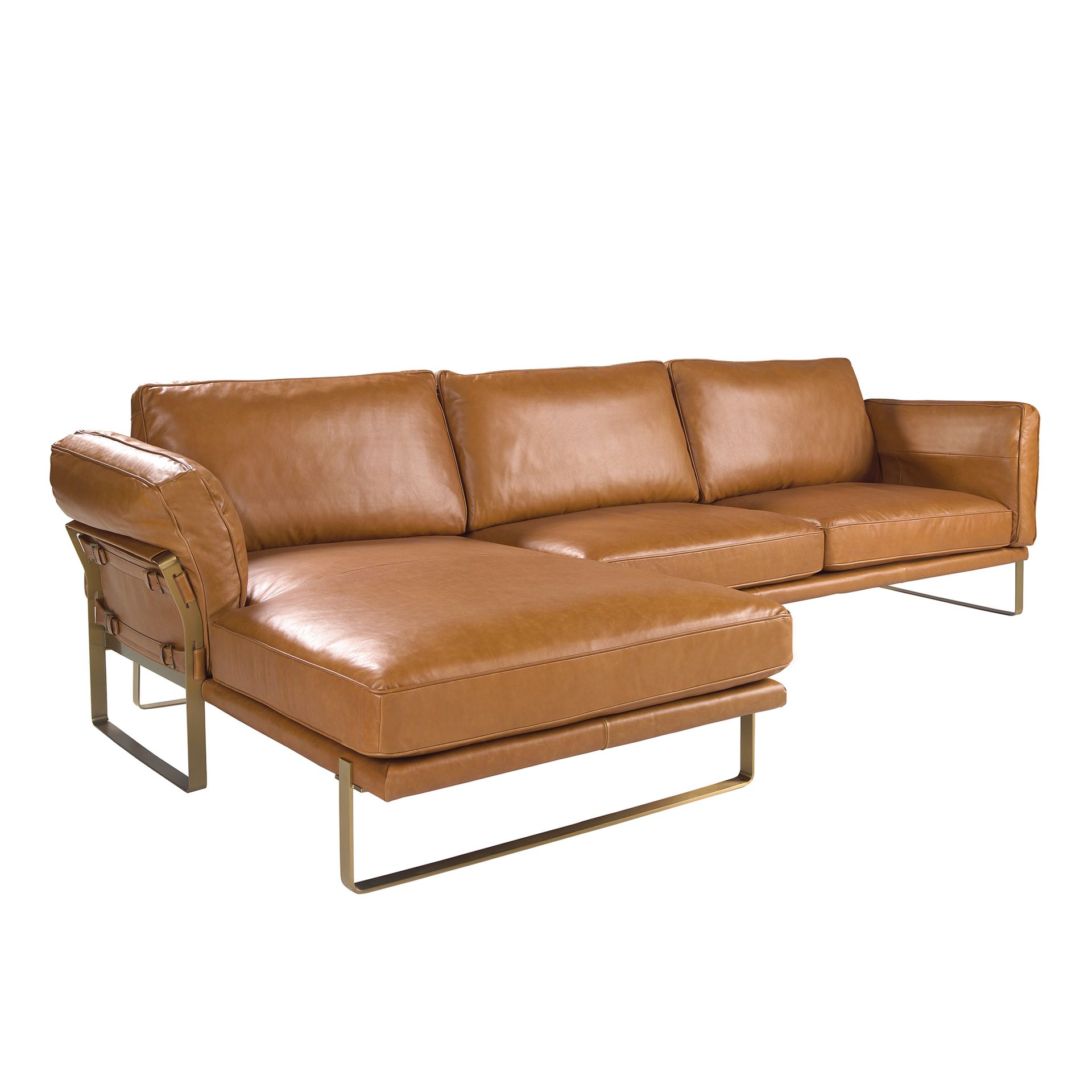 Linkes Récamiere-Sofa in kamelfarbenem Leder 6231