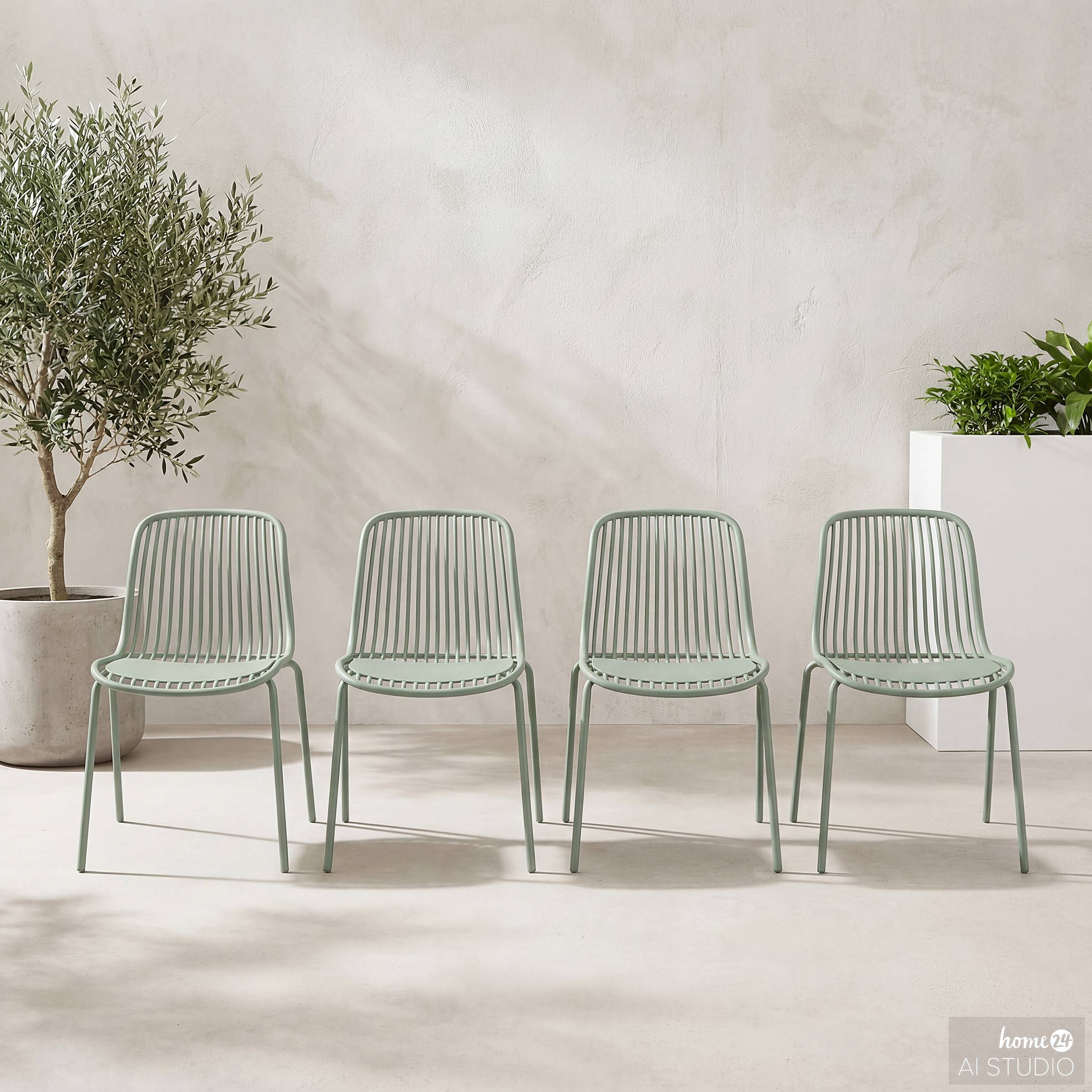 Gartenstuhl Silivi 4er Set Stahl Polypropylen Salbei