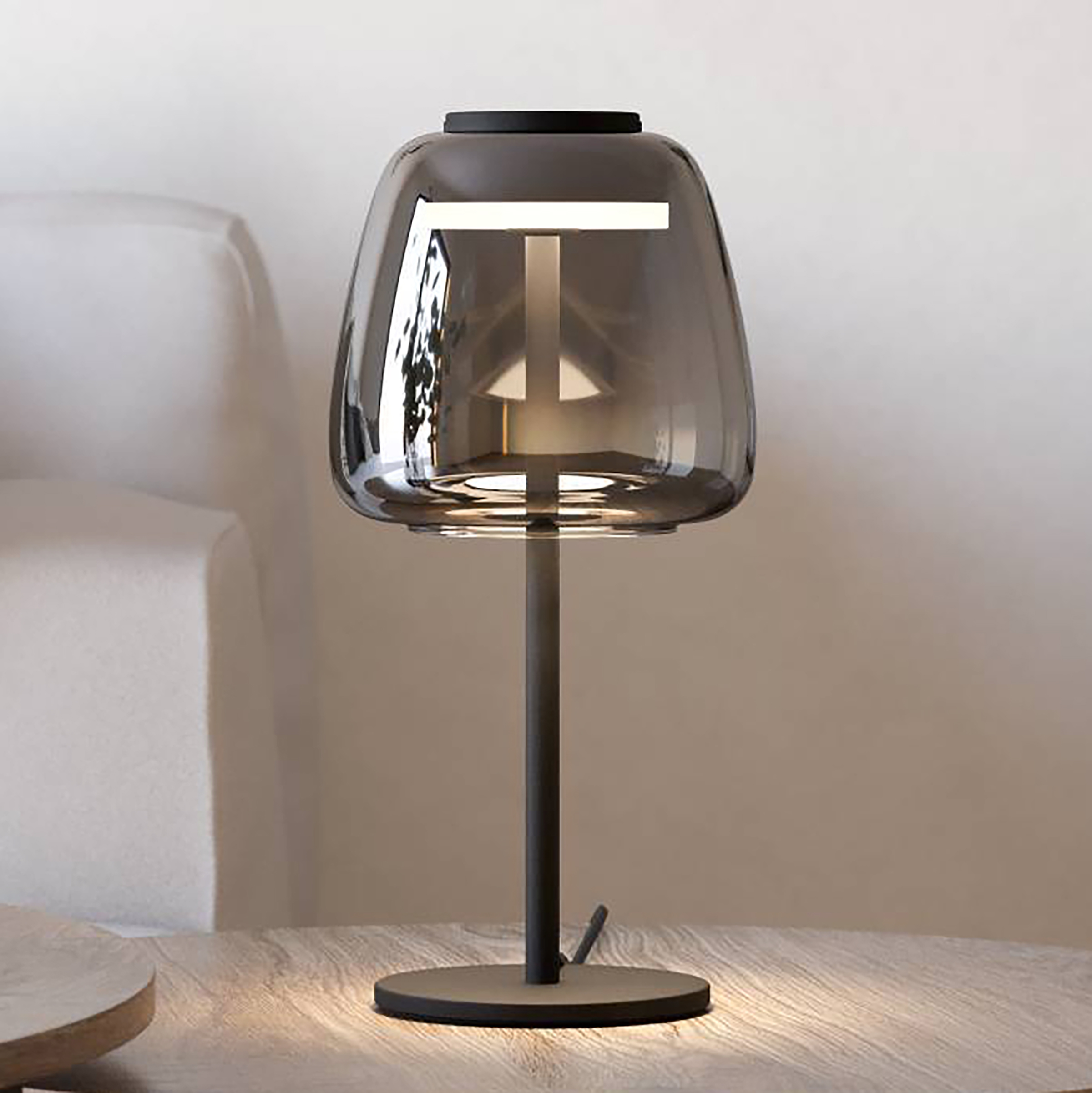 LED Tischleuchte Alfero 1-Flammig Rauchglas Stahl