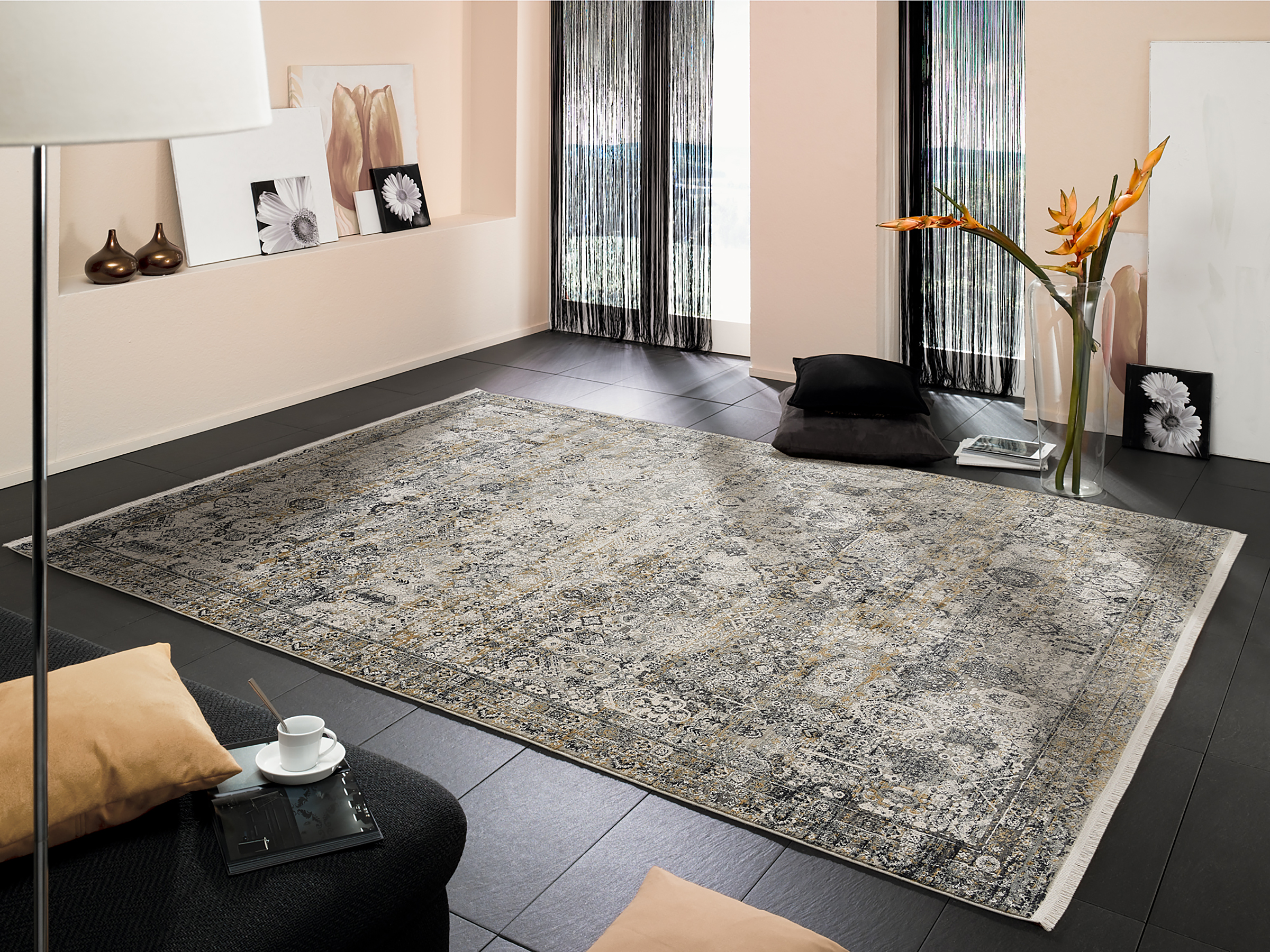 Kurzflorteppich Auroras Squisito Viskose Grau Gold 140x200cm