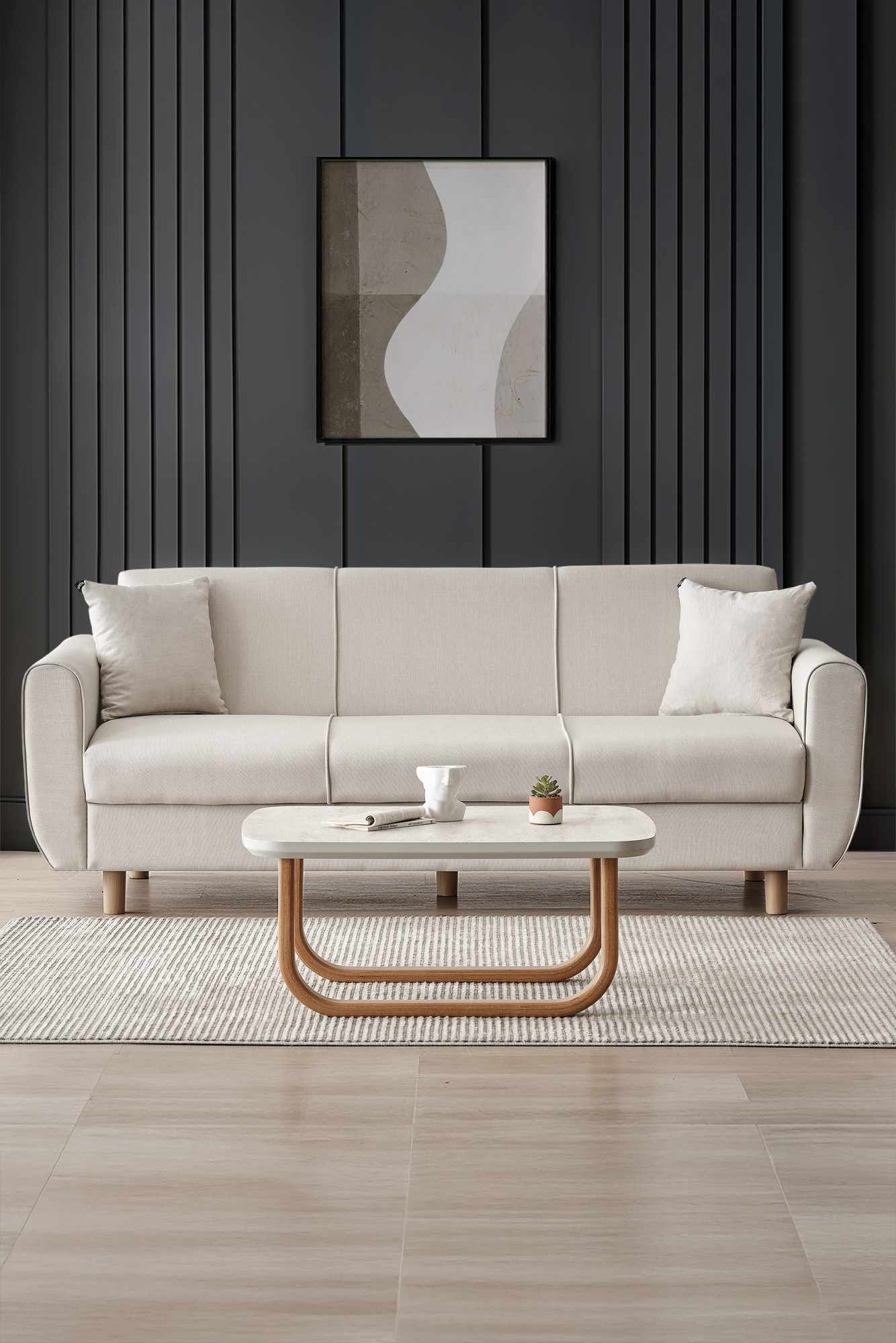 Flavia 3-Sitzer Schlafsofa Leinen Beige