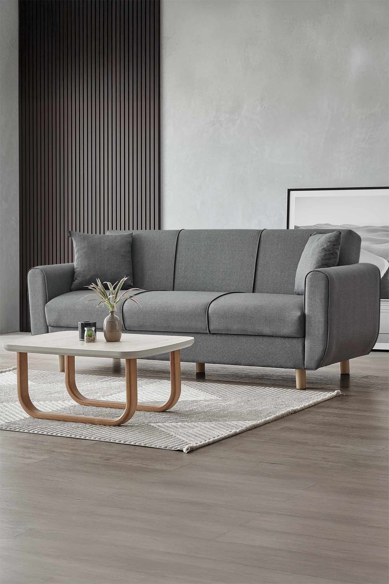 Flavia 3-Seater Sofa Bed Linen Dark Grey